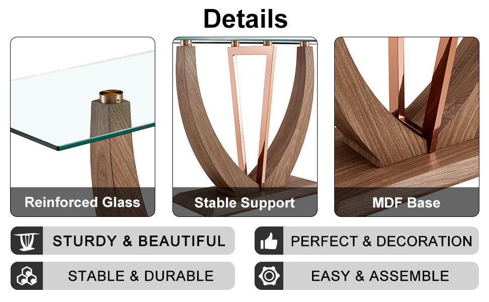 Modern Minimalist Rectangular Tempered Glass Table for Hall and Entryway_16