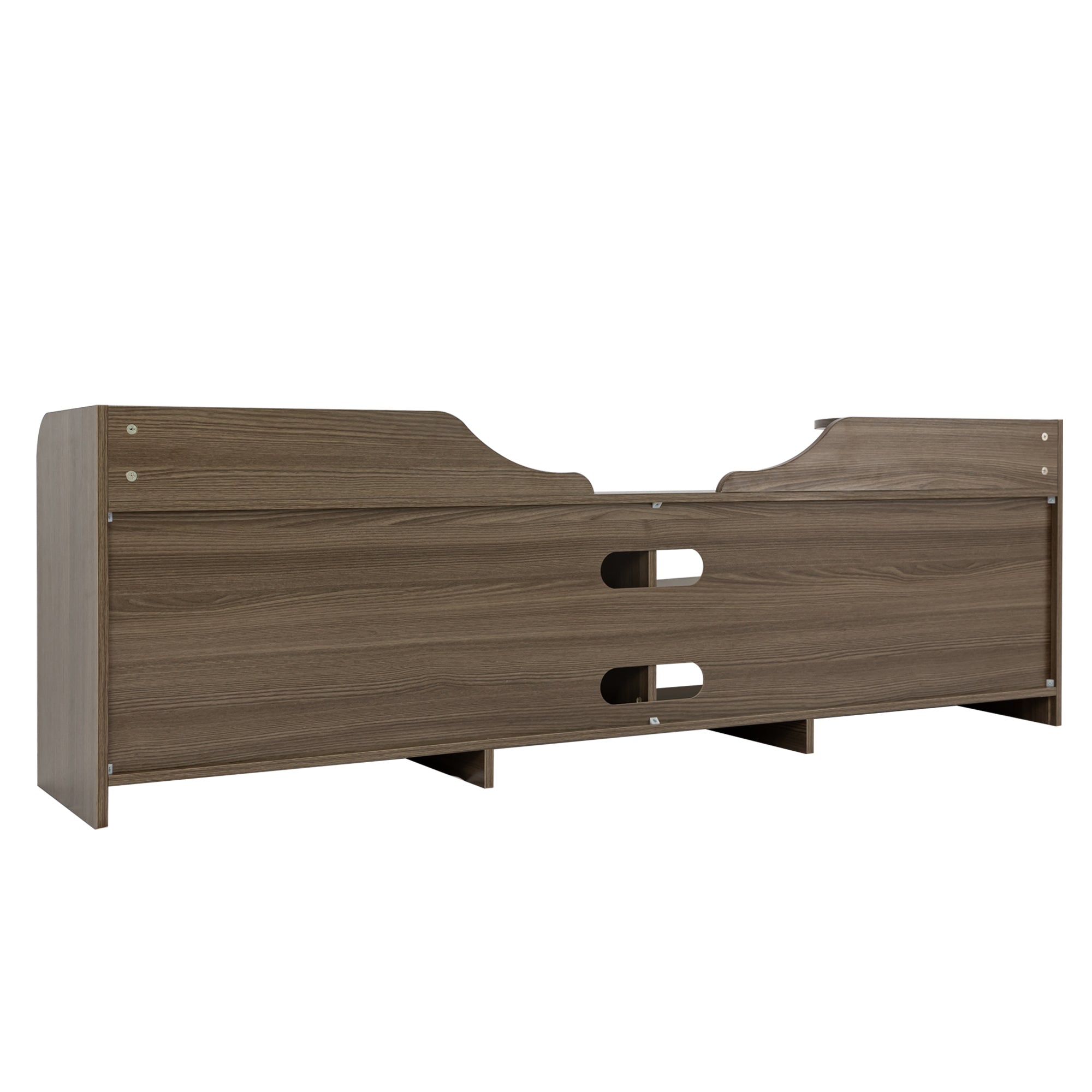 A Modern TV Stand for 70 Inch TV High Gloss Entertainment Center- Beige+Brown with a horizontal grain pattern and two built-in storage drawers underneath, embodying a modern minimalist design.