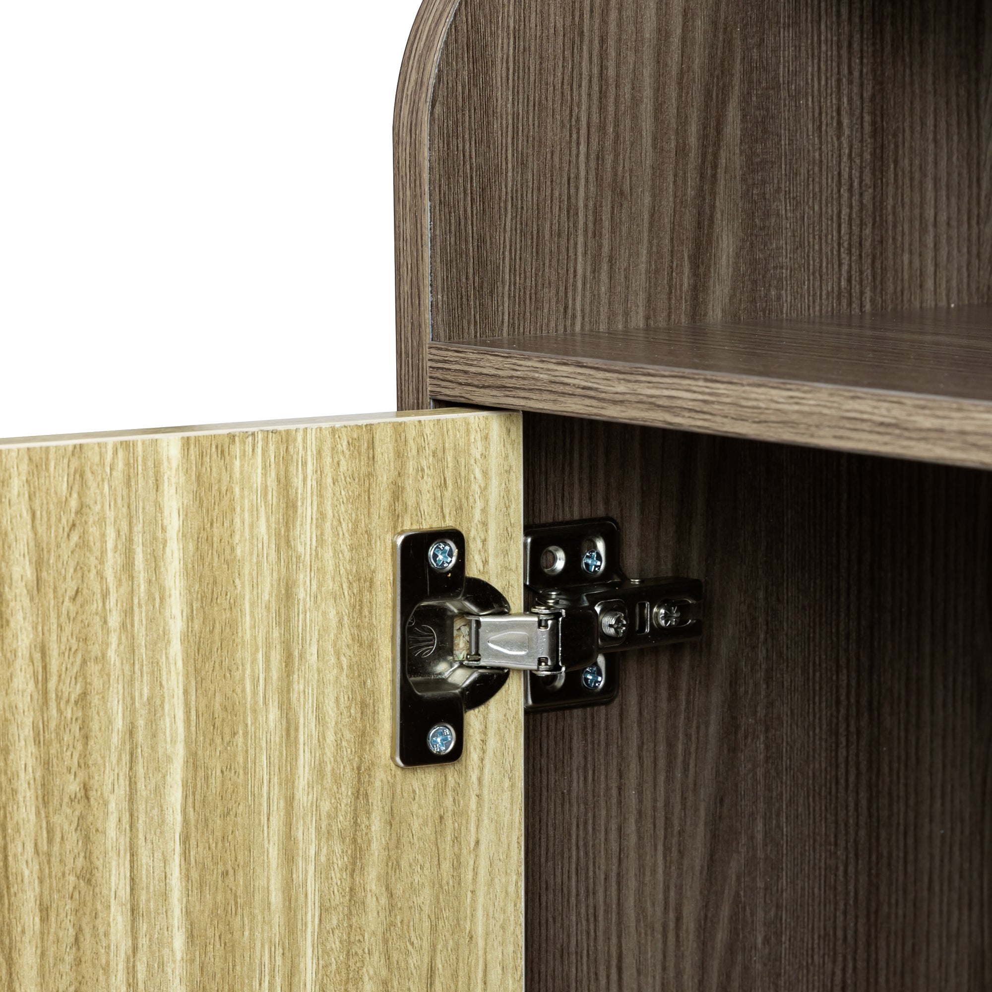 A Modern TV Stand for 70 Inch TV High Gloss Entertainment Center- Beige+Brown with a horizontal grain pattern and two built-in storage drawers underneath, embodying a modern minimalist design.