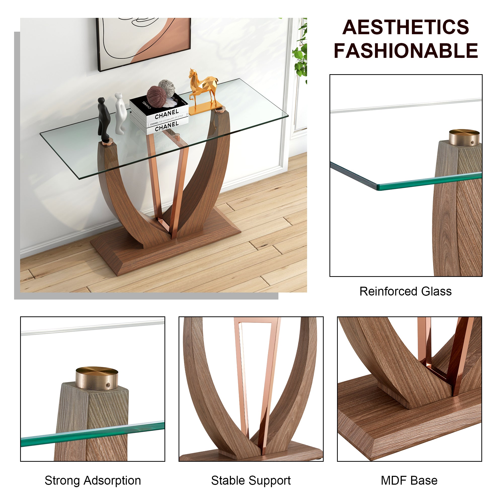 Modern Minimalist Rectangular Tempered Glass Table for Hall and Entryway_20