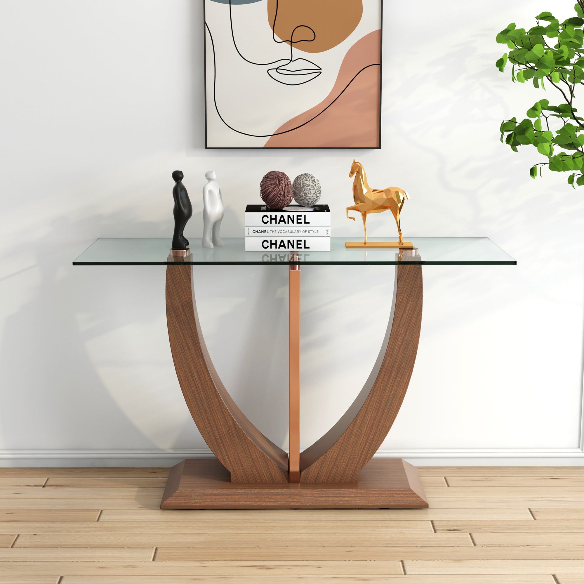 Modern Minimalist Rectangular Tempered Glass Table for Hall and Entryway_3