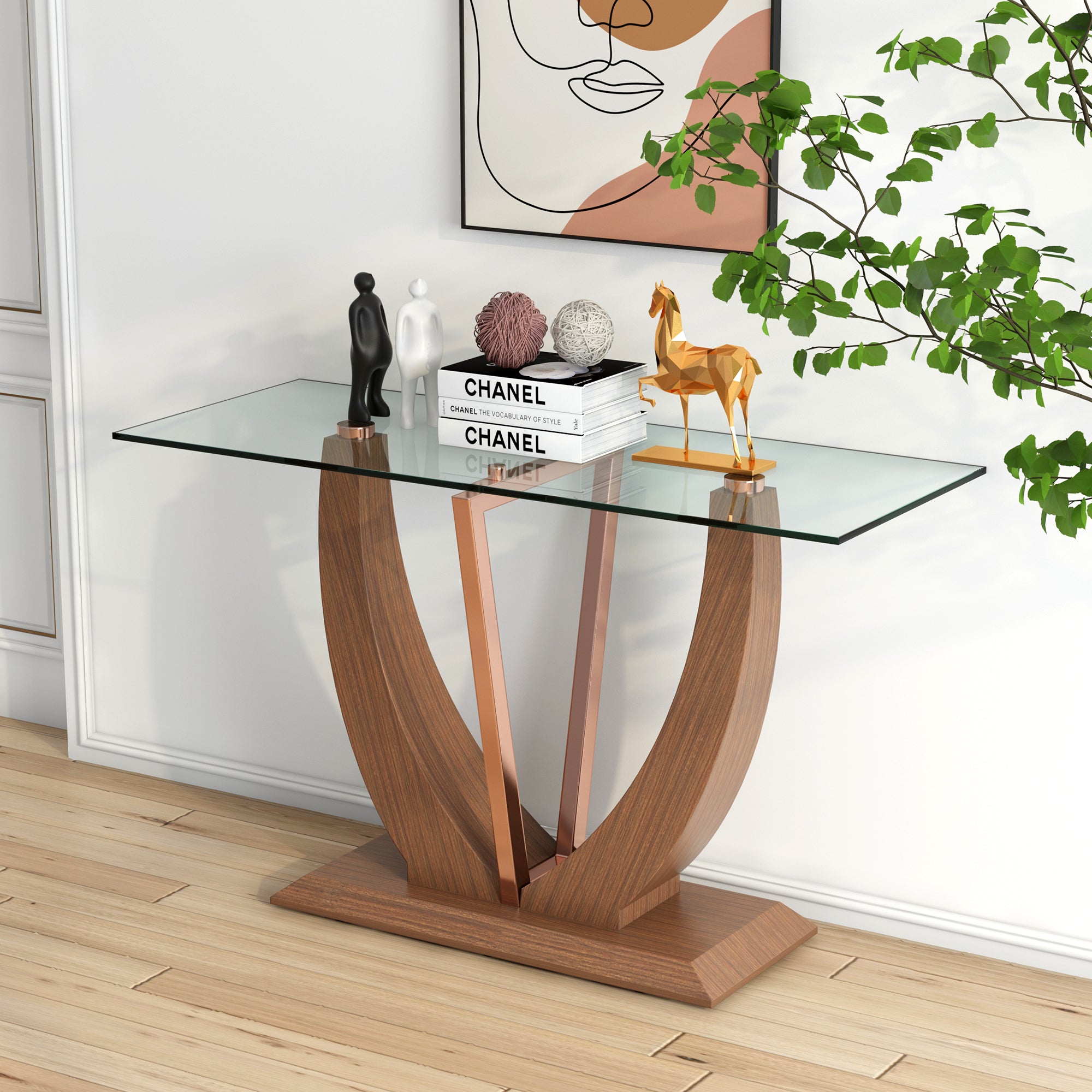 Modern Minimalist Rectangular Tempered Glass Table for Hall and Entryway_4