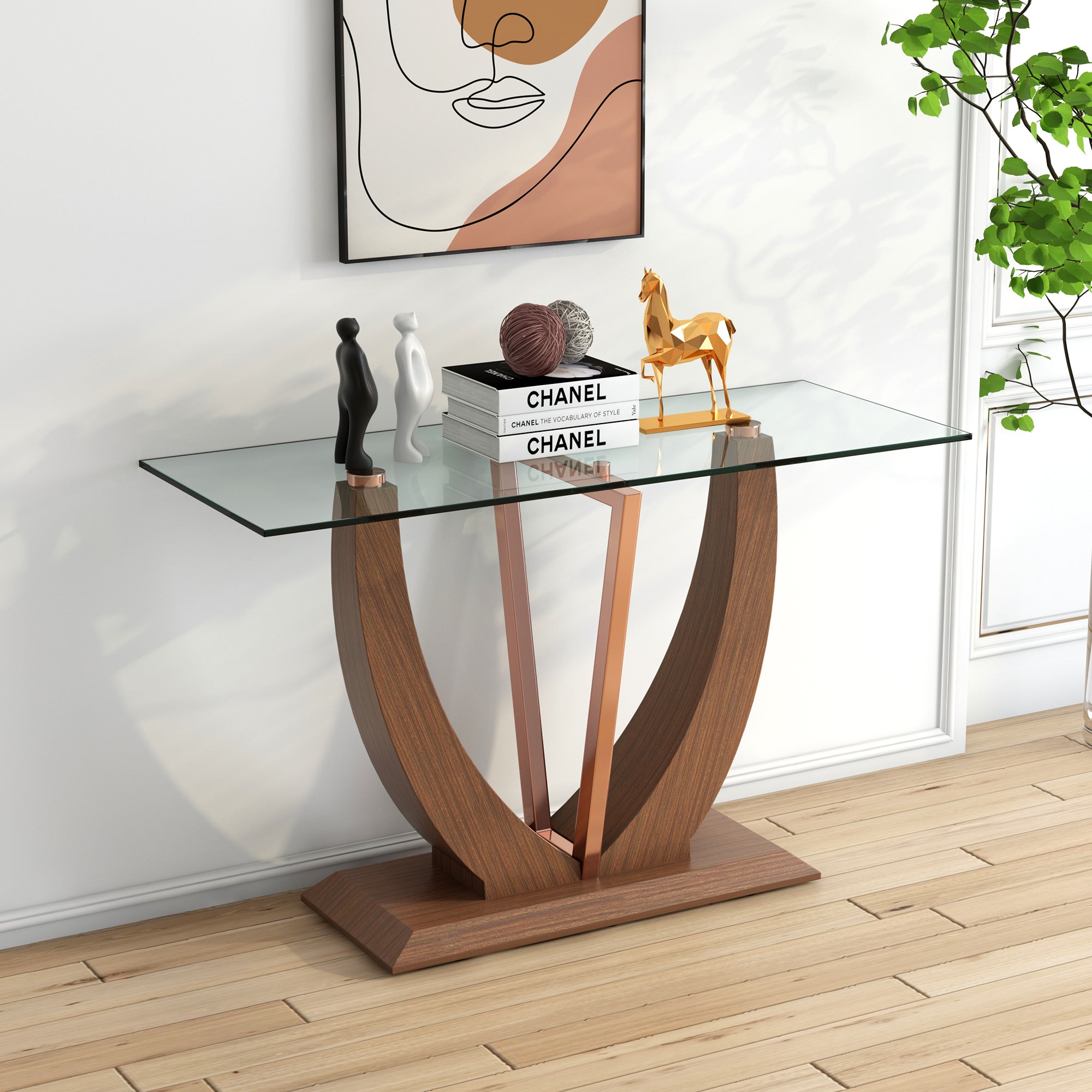Modern Minimalist Rectangular Tempered Glass Table for Hall and Entryway_2