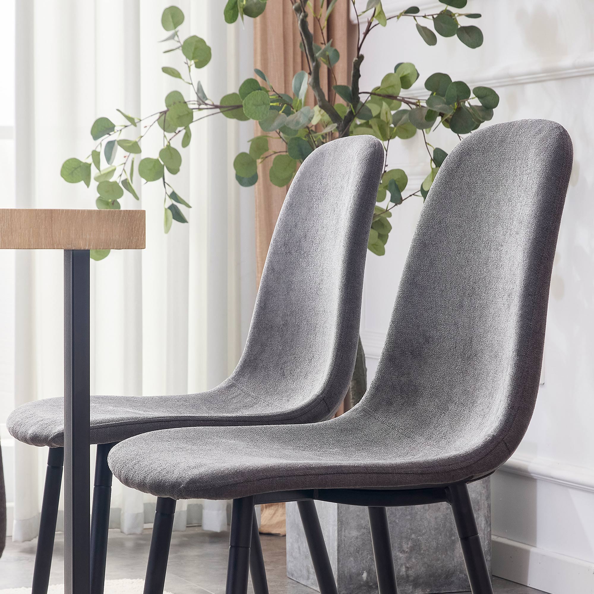 Set of 6 Modern Medieval Style Cushioned Dining Chairs with Black Legs- Dark Gray_10