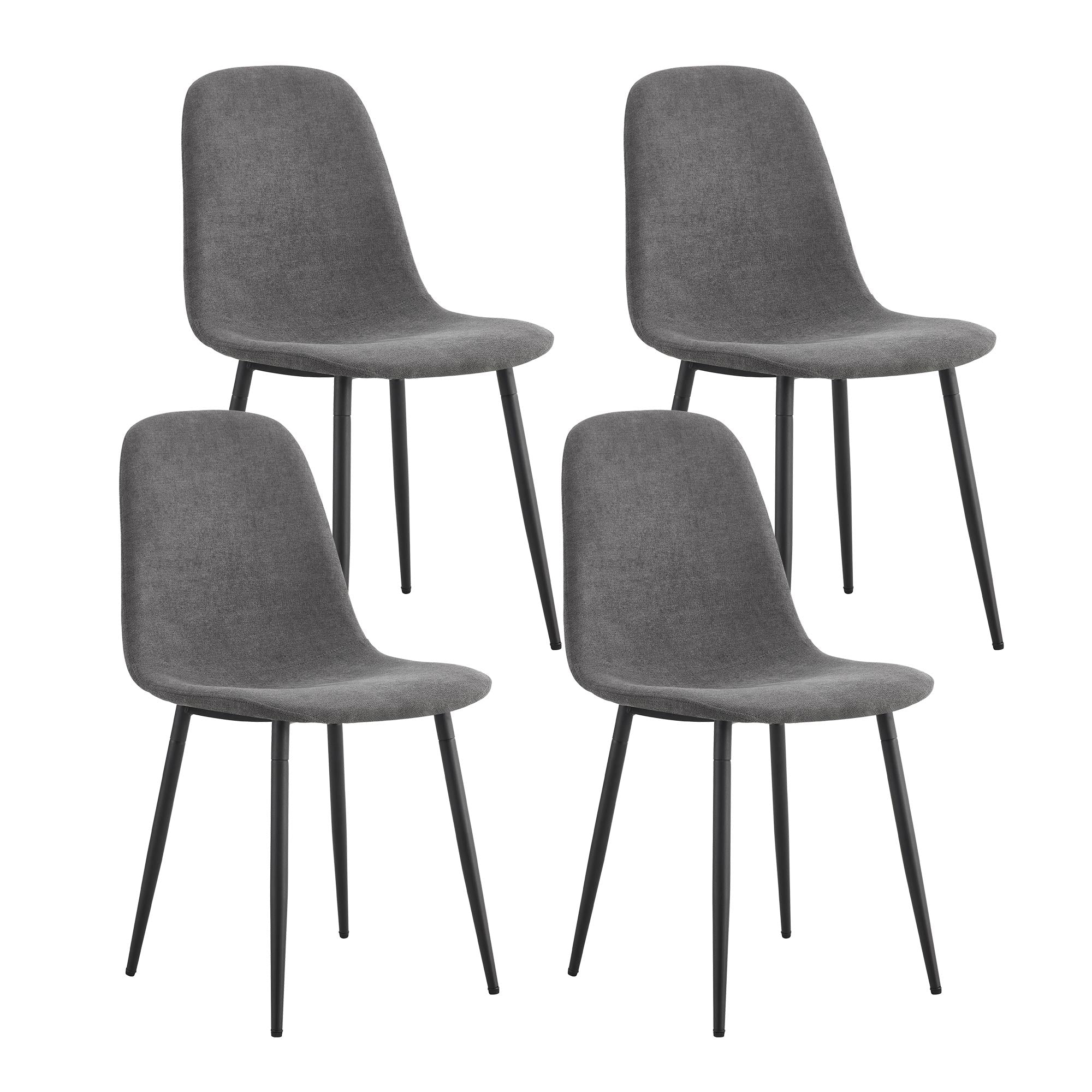 Set of 6 Modern Medieval Style Cushioned Dining Chairs with Black Legs- Dark Gray_13