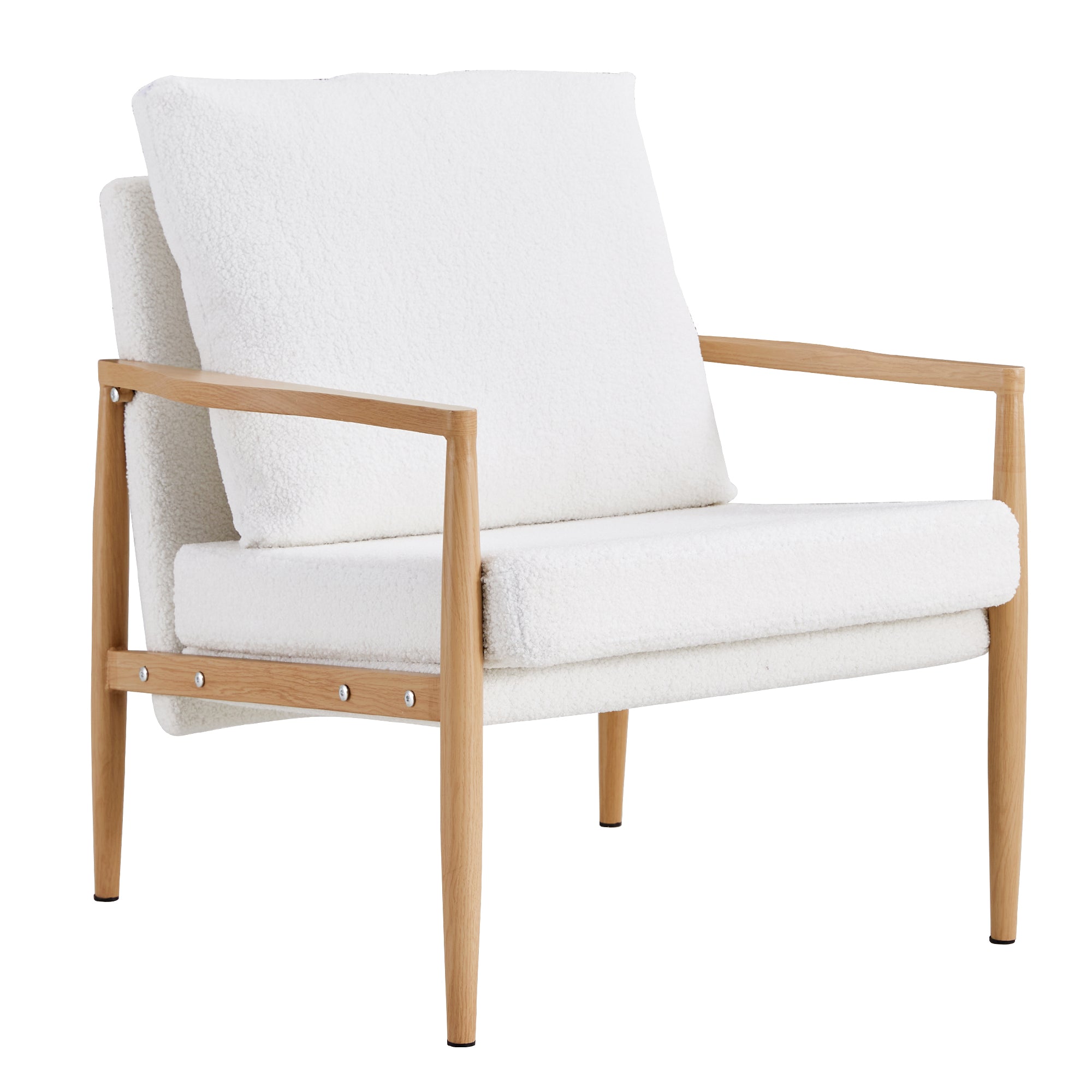 Set of 2 Teddy Velvet Mid Century Modern Accent Armchair with Metal Frame- White_22