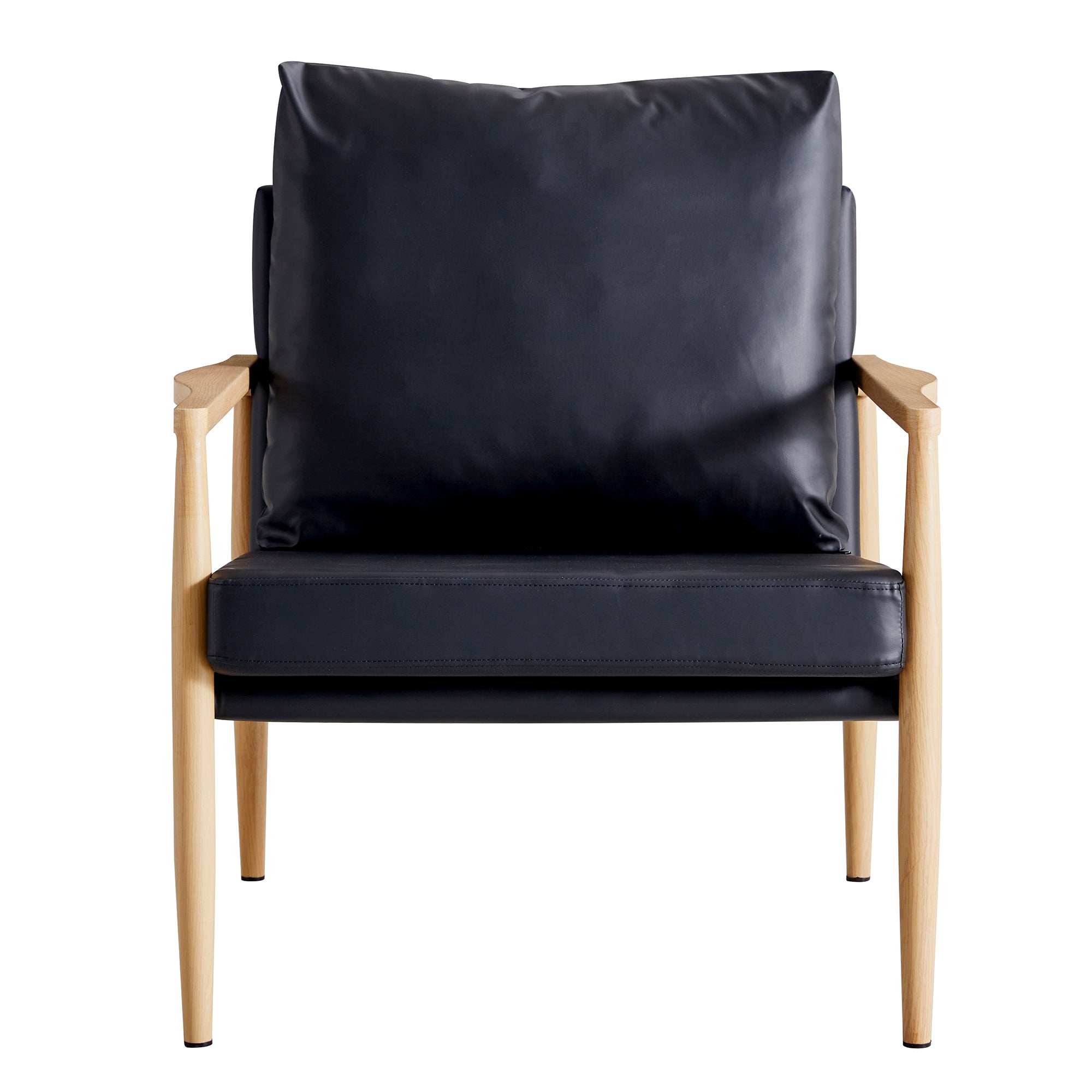 Set of 2 PU Leather Mid Century Modern Accent Armchair with Metal Frame- Black, Brown_18