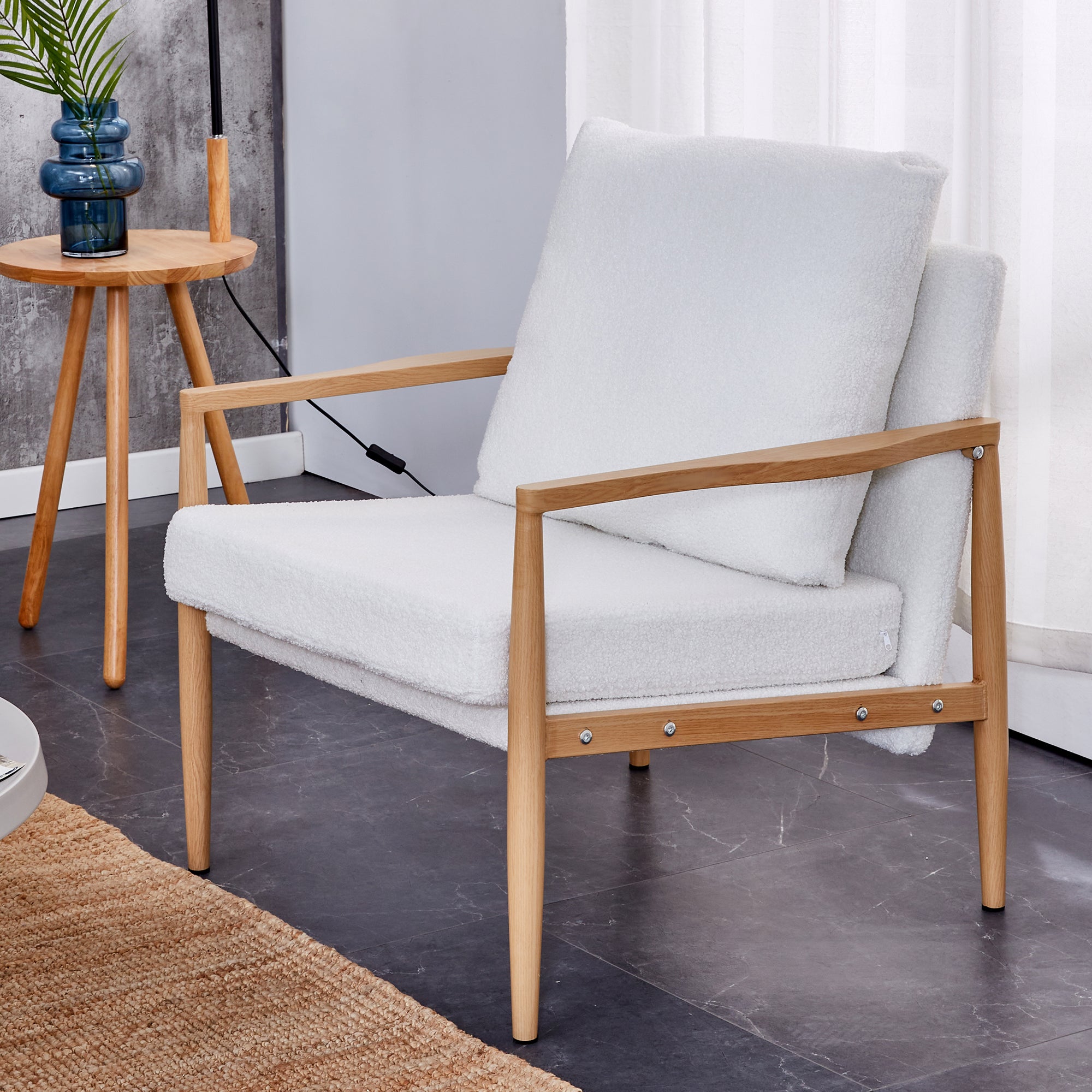 Set of 2 Teddy Velvet Mid Century Modern Accent Armchair with Metal Frame- White_6