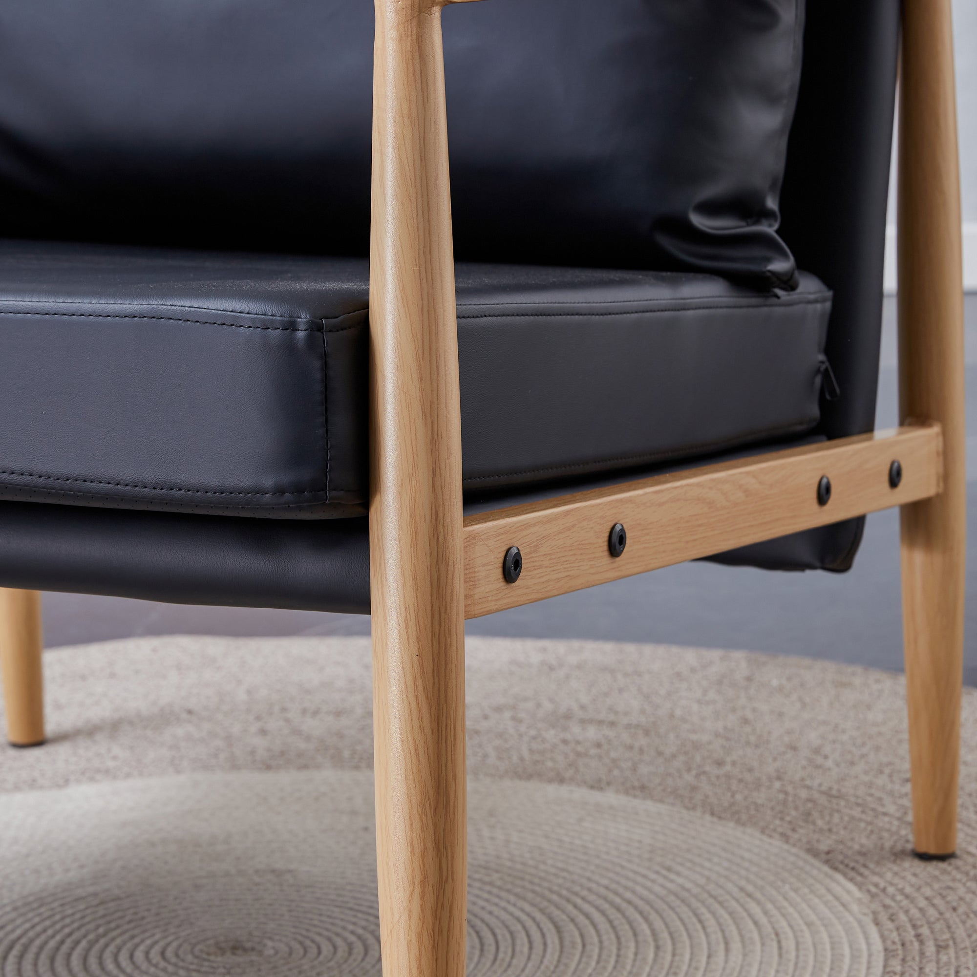 Set of 2 PU Leather Mid Century Modern Accent Armchair with Metal Frame- Black, Brown_10