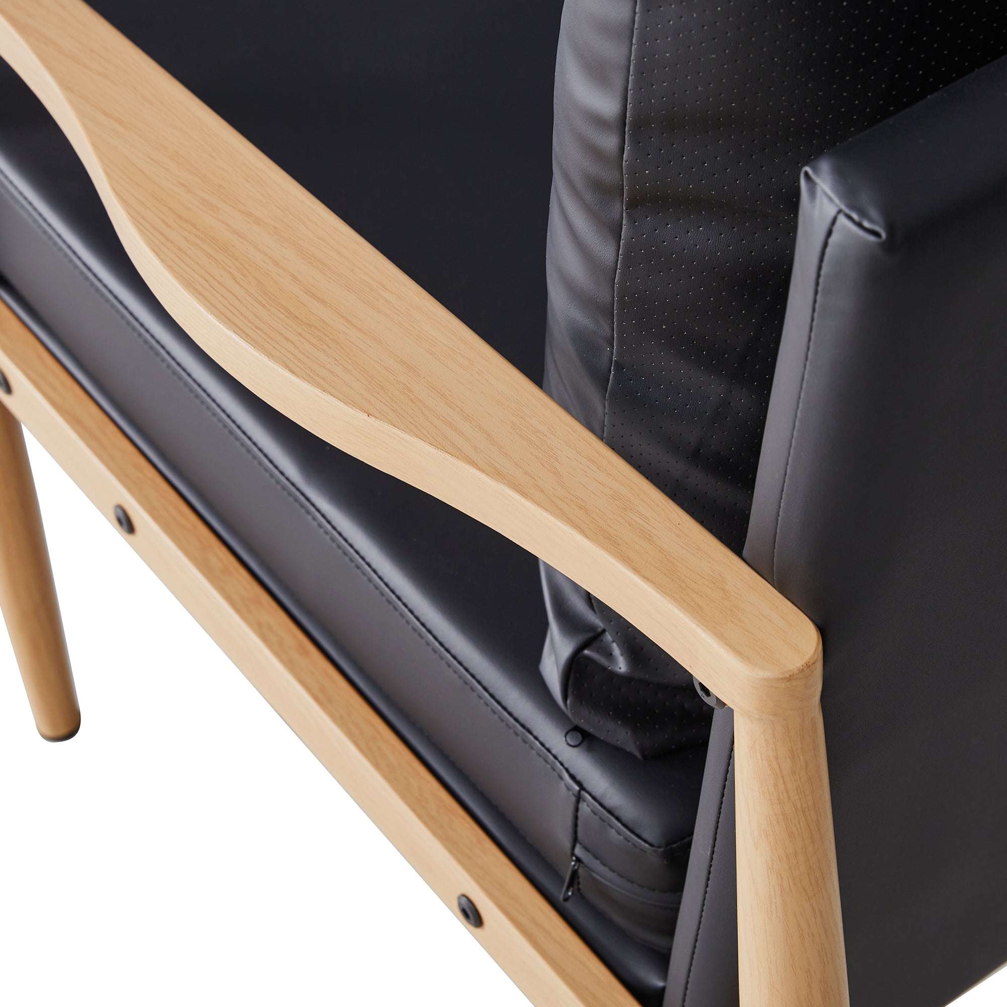 Set of 2 PU Leather Mid Century Modern Accent Armchair with Metal Frame- Black, Brown_15