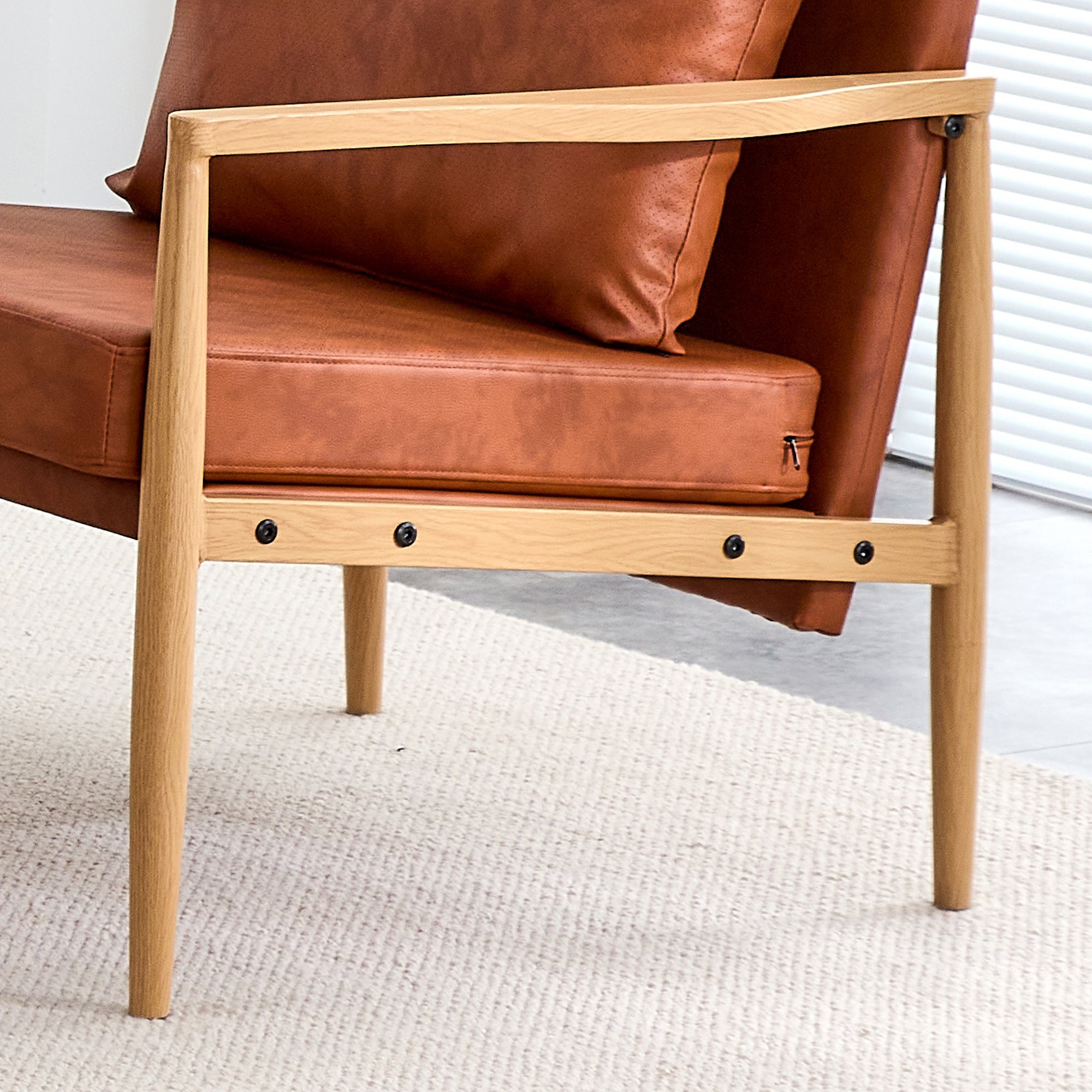 Set of 2 PU Leather Mid Century Modern Accent Armchair with Metal Frame- Brown, Brown_10