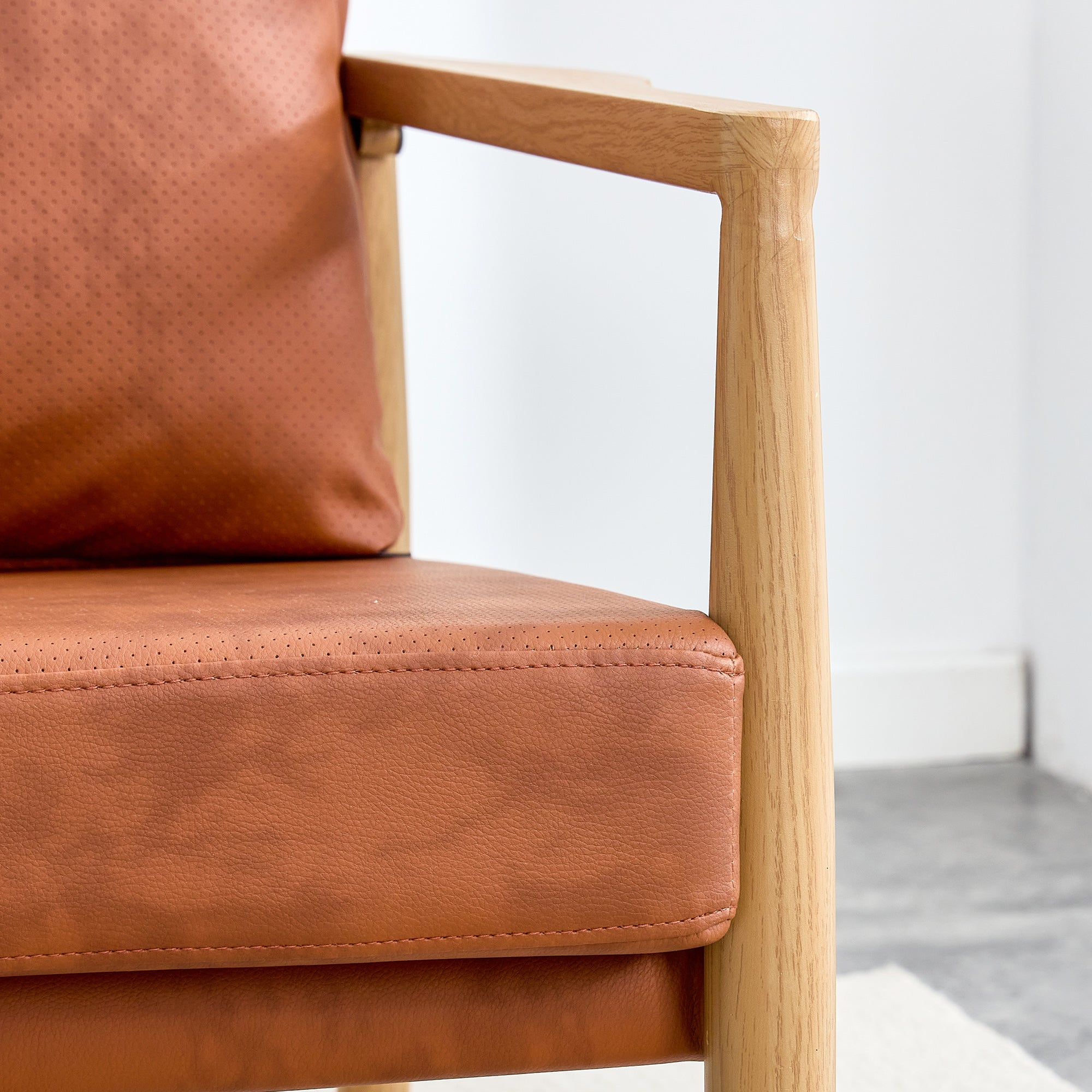 Set of 2 PU Leather Mid Century Modern Accent Armchair with Metal Frame- Brown, Brown_13