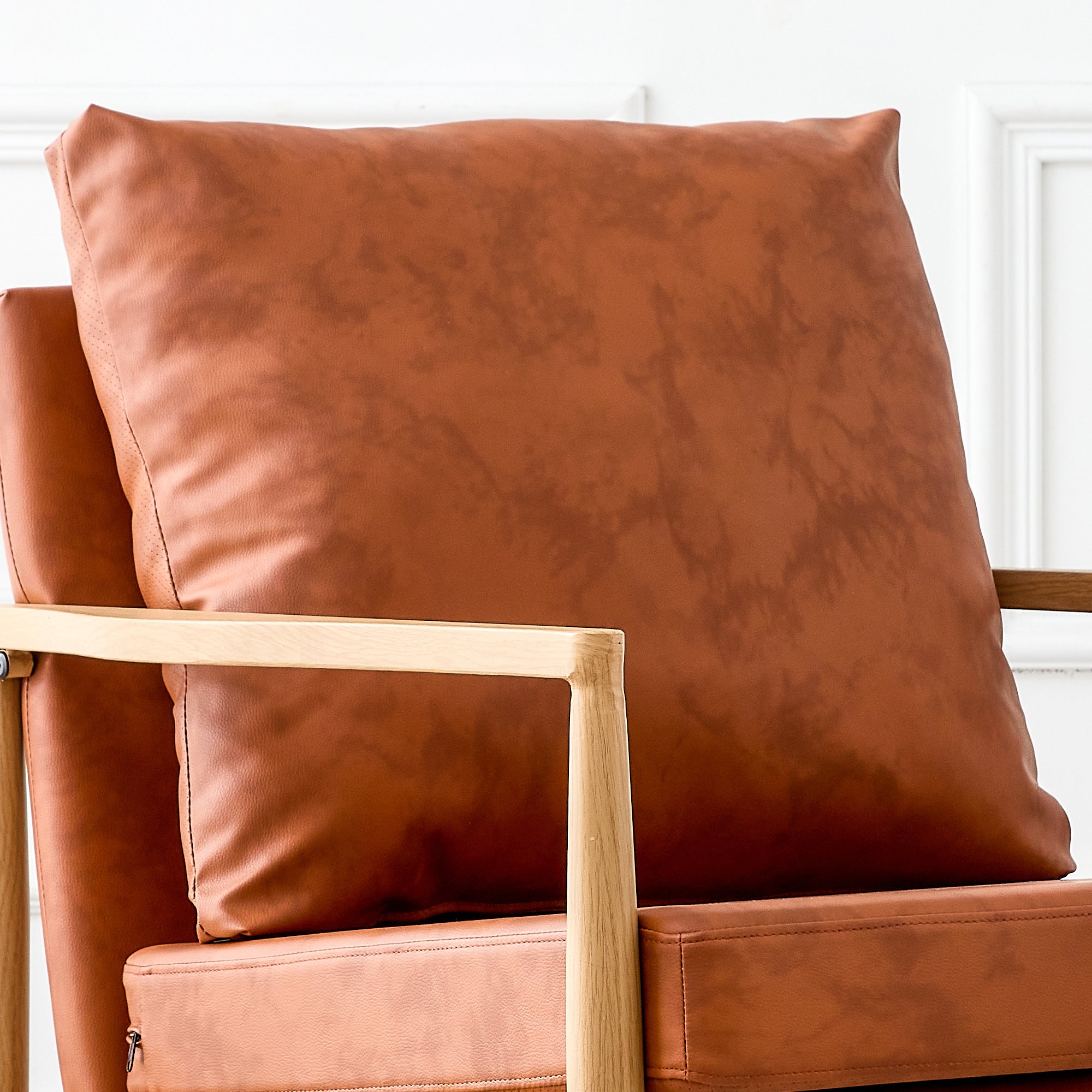 Set of 2 PU Leather Mid Century Modern Accent Armchair with Metal Frame- Brown, Brown_11