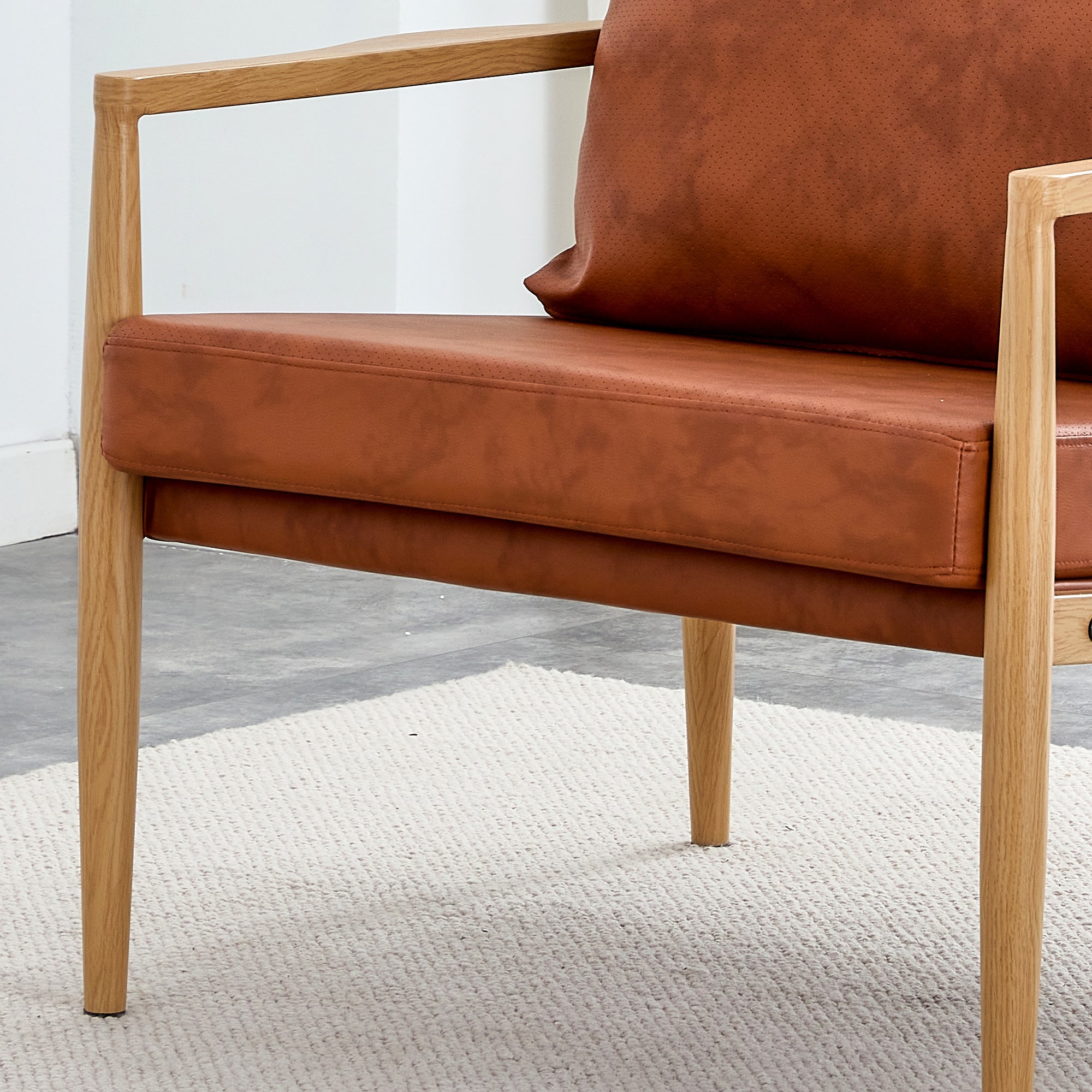 Set of 2 PU Leather Mid Century Modern Accent Armchair with Metal Frame- Brown, Brown_9