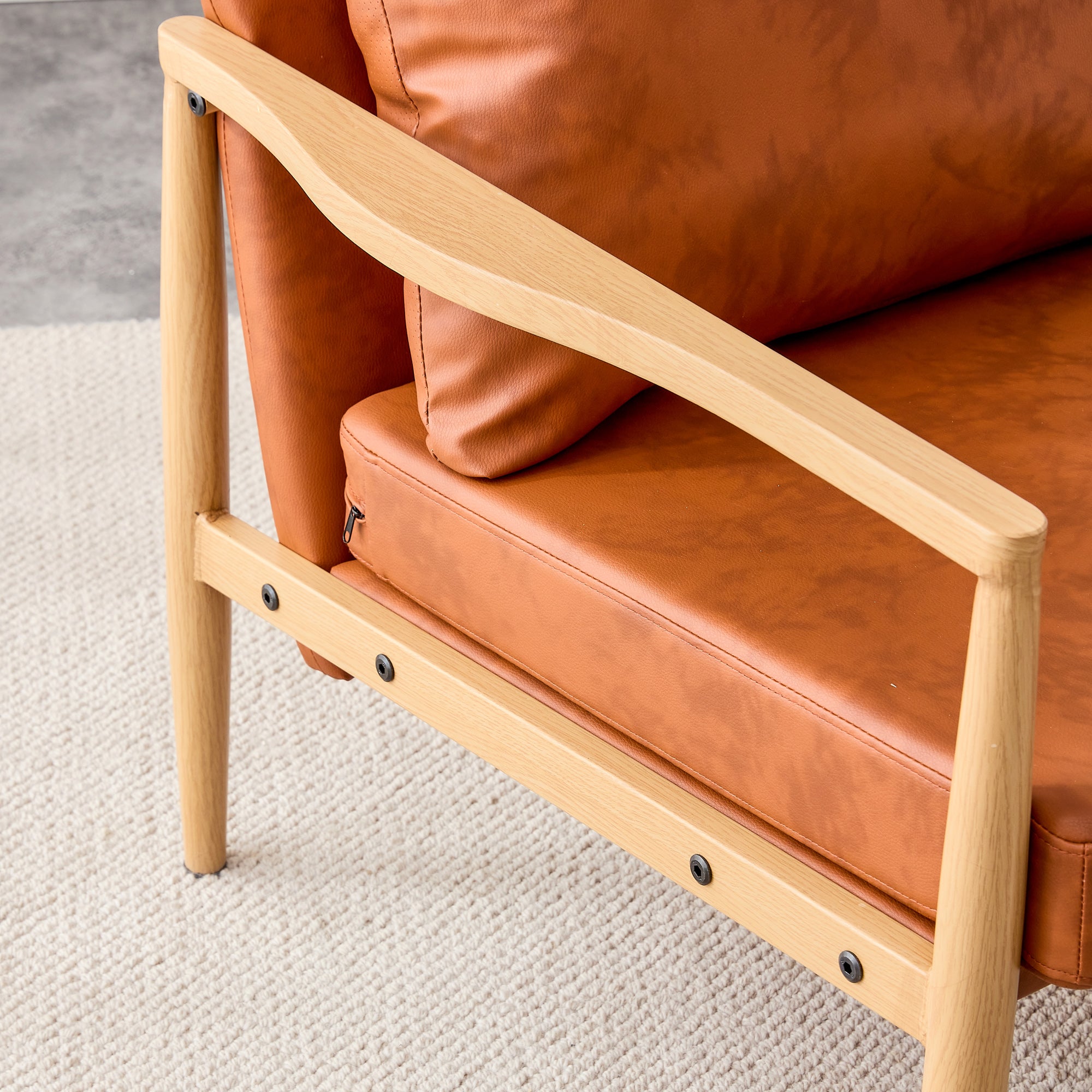 Set of 2 PU Leather Mid Century Modern Accent Armchair with Metal Frame- Brown, Brown_14