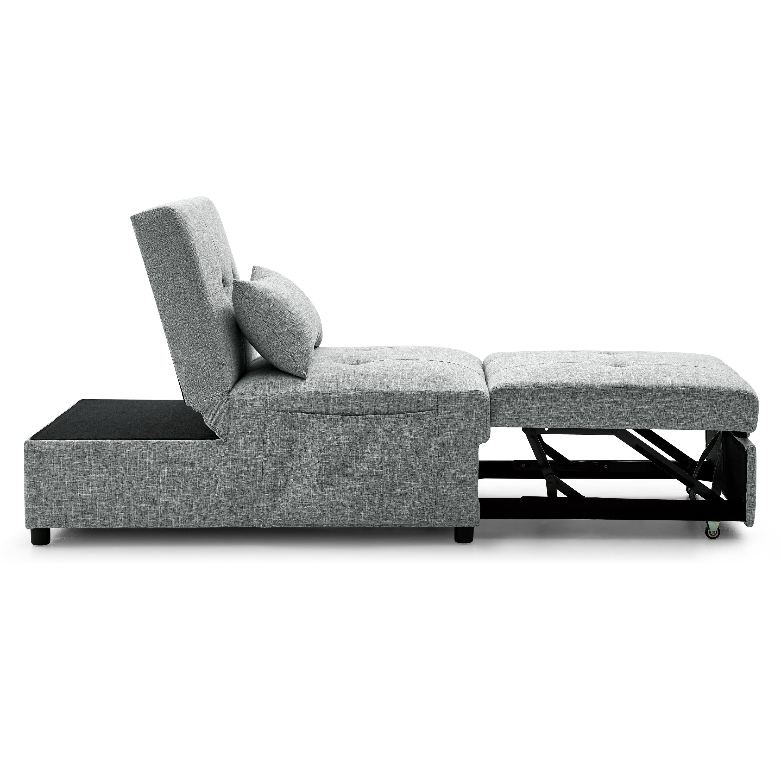 4 in 1 Folding Ottoman Sleeper Sofa Bed Chaise Lounge for Small Space Living- Grey_7