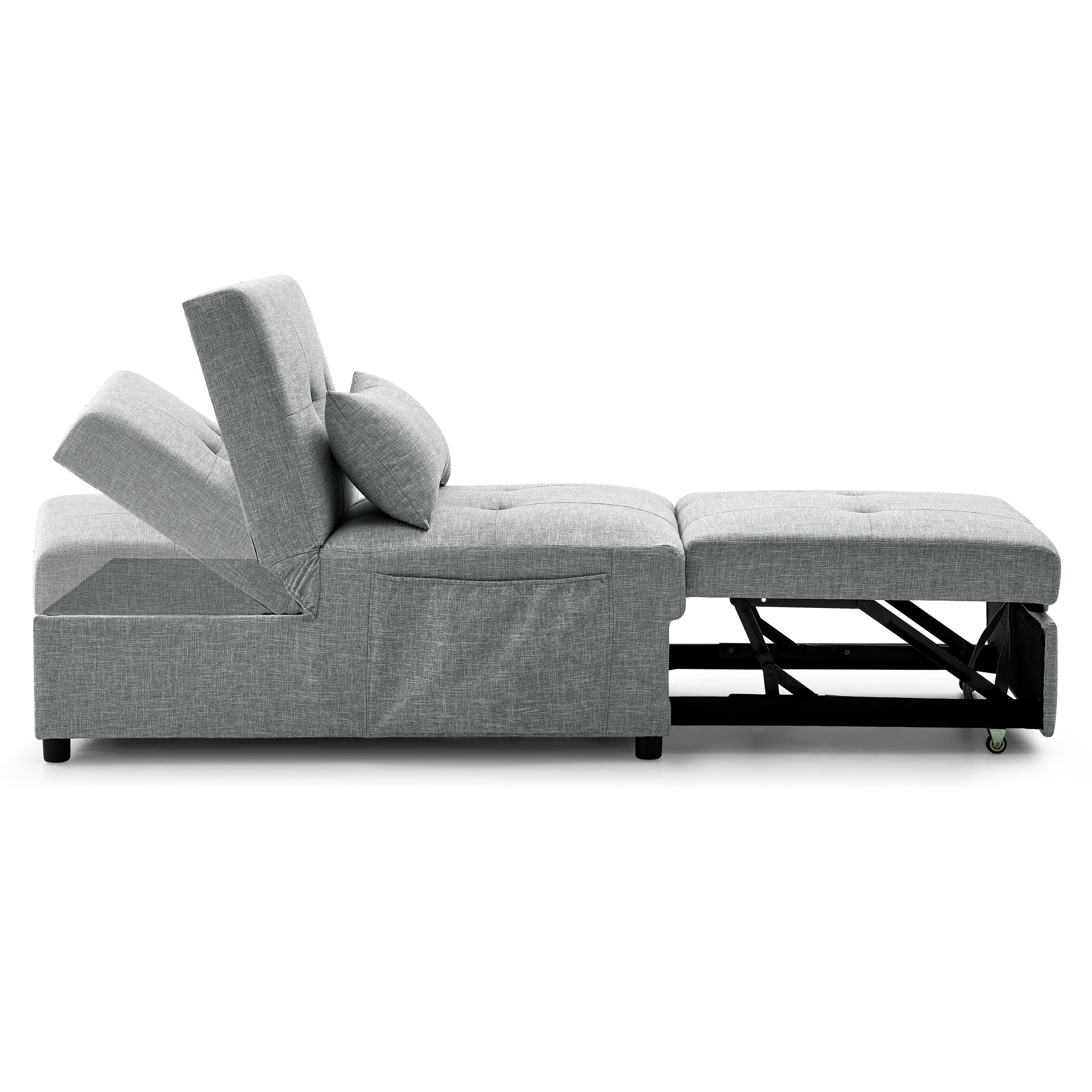 4 in 1 Folding Ottoman Sleeper Sofa Bed Chaise Lounge for Small Space Living- Grey_13