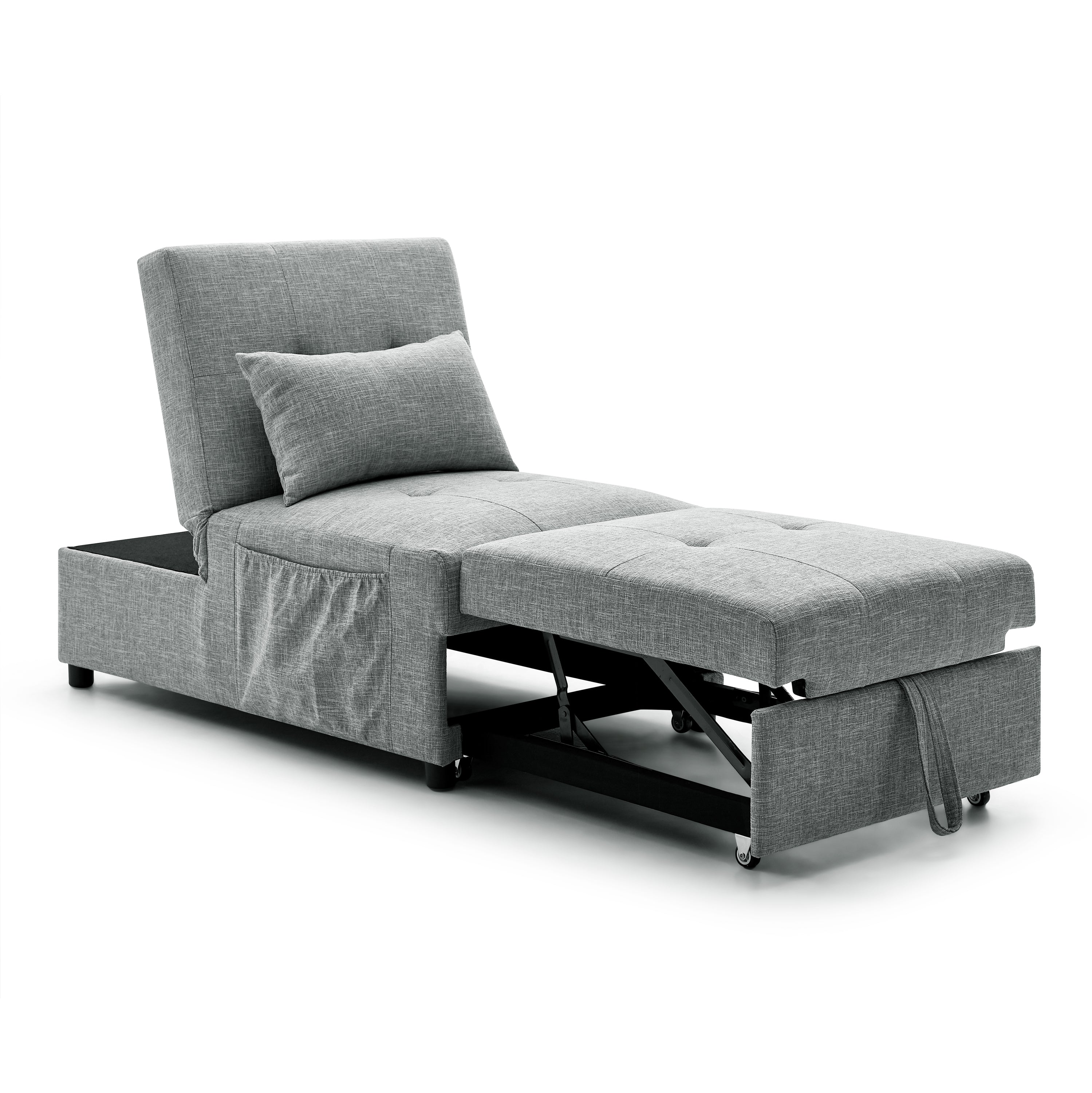 4 in 1 Folding Ottoman Sleeper Sofa Bed Chaise Lounge for Small Space Living- Grey_5