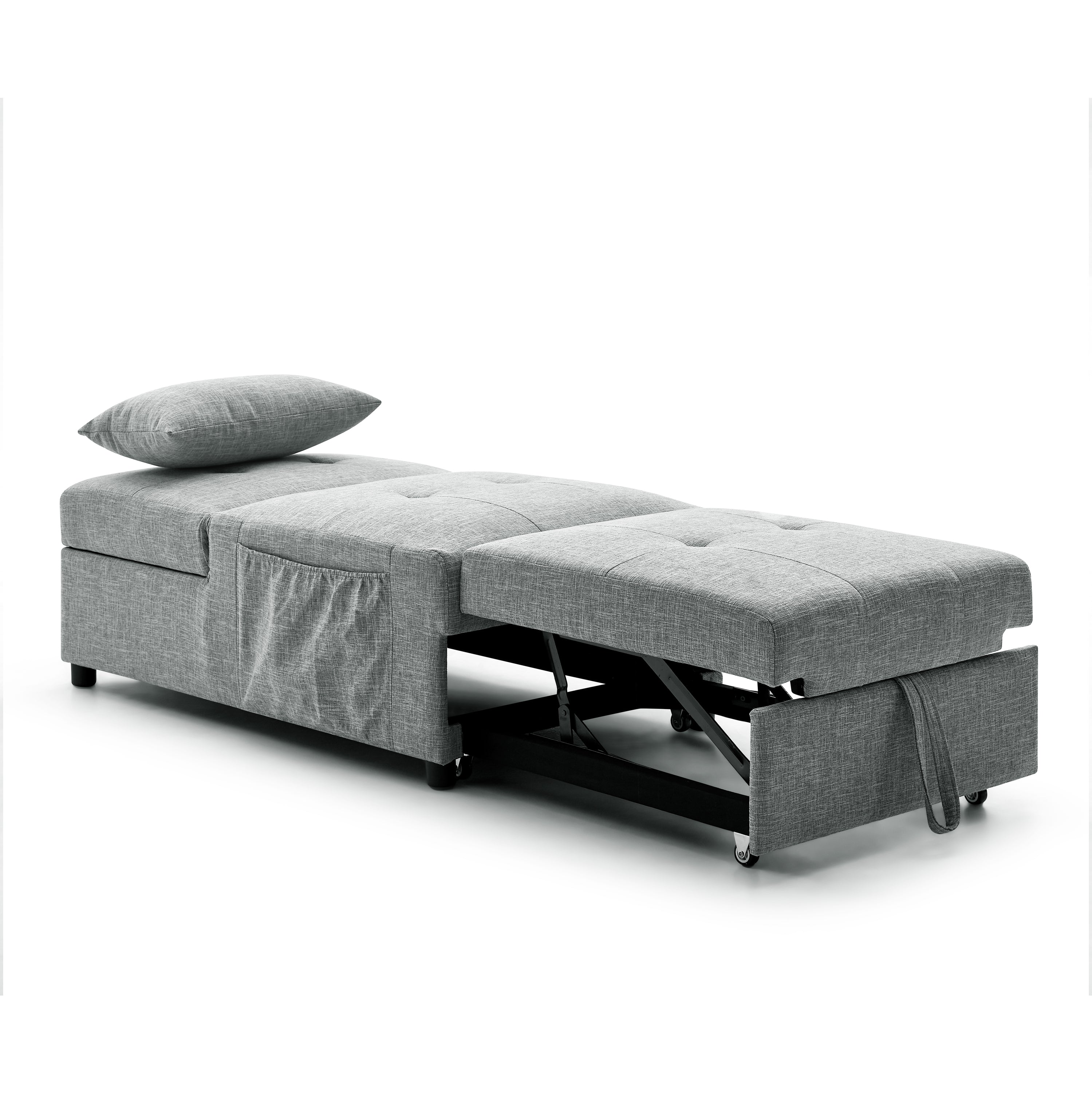 4 in 1 Folding Ottoman Sleeper Sofa Bed Chaise Lounge for Small Space Living- Grey_6