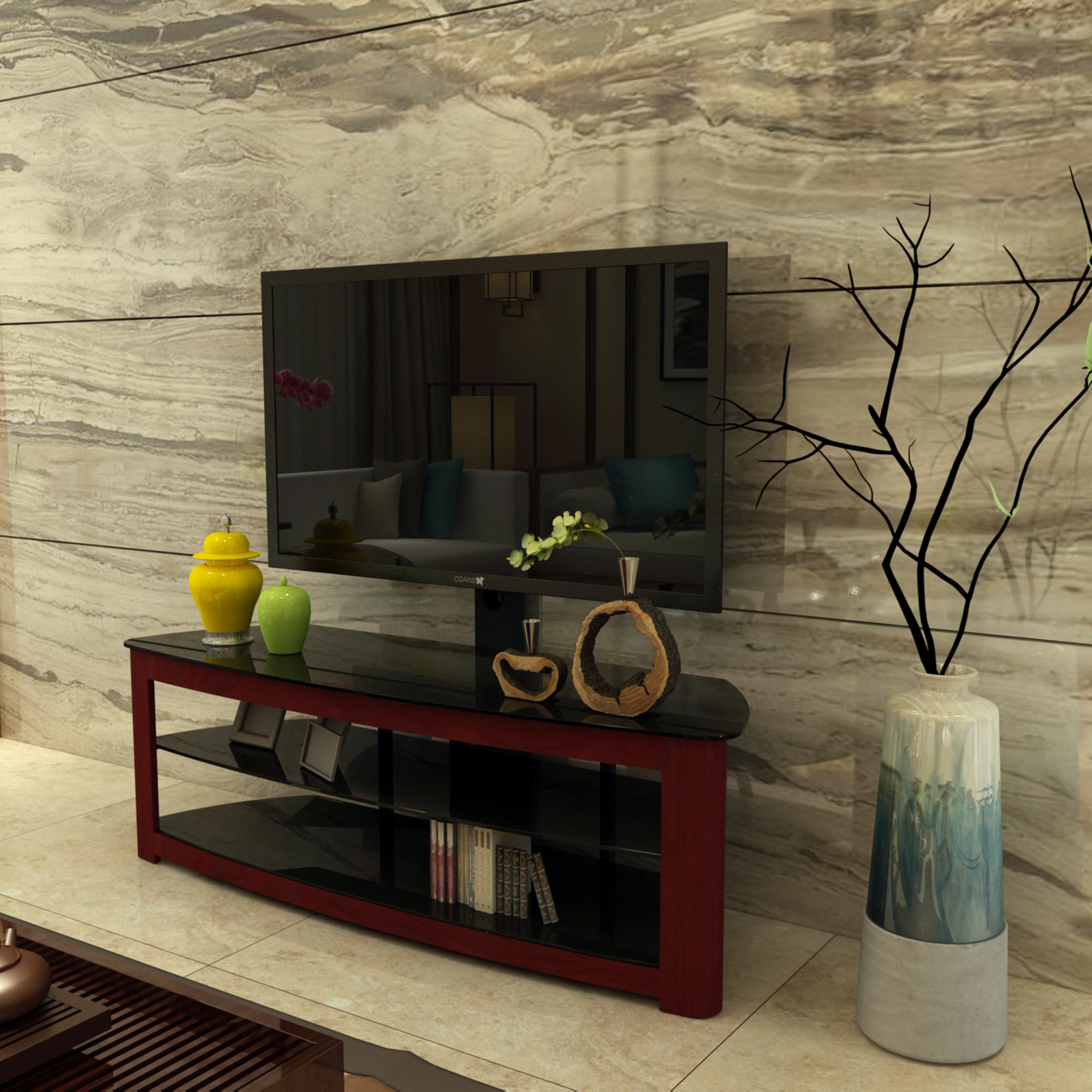 Simple Design Open TV Stand with 2 Tier Storage Space Fits TV Up To 65 inches- Walnut_2