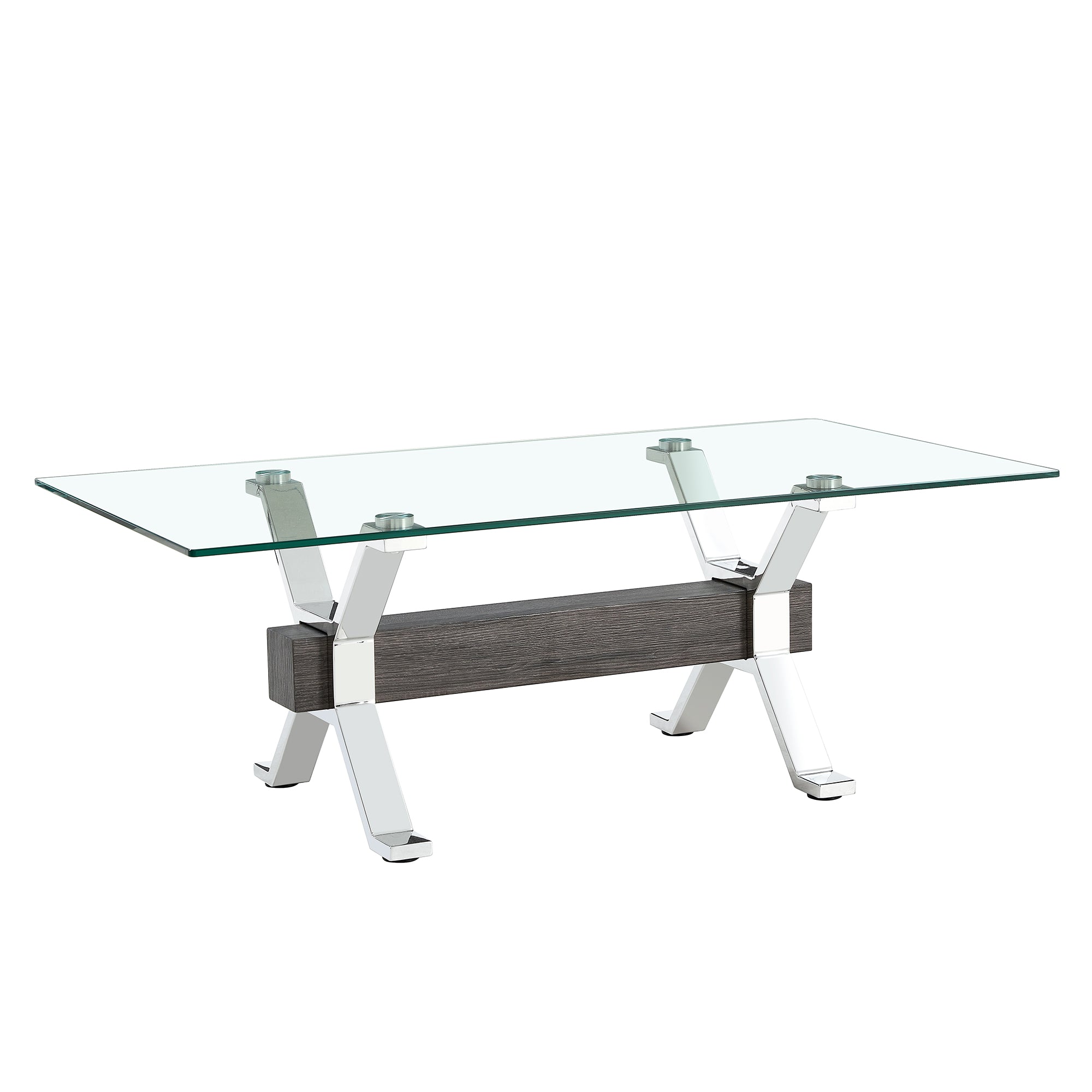 Contemporary Tempered Glass Coffee Table with Plated Metal Legs and MDF Crossbar_18