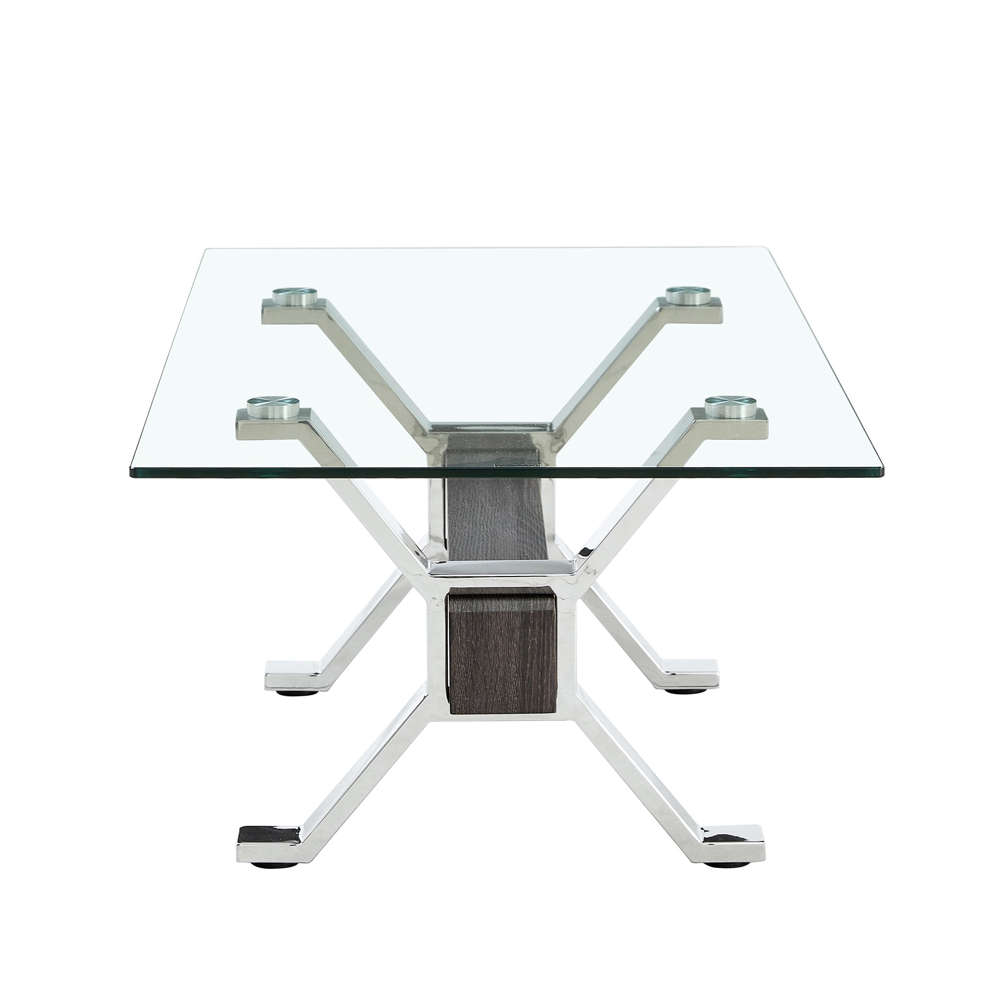 Contemporary Tempered Glass Coffee Table with Plated Metal Legs and MDF Crossbar_16