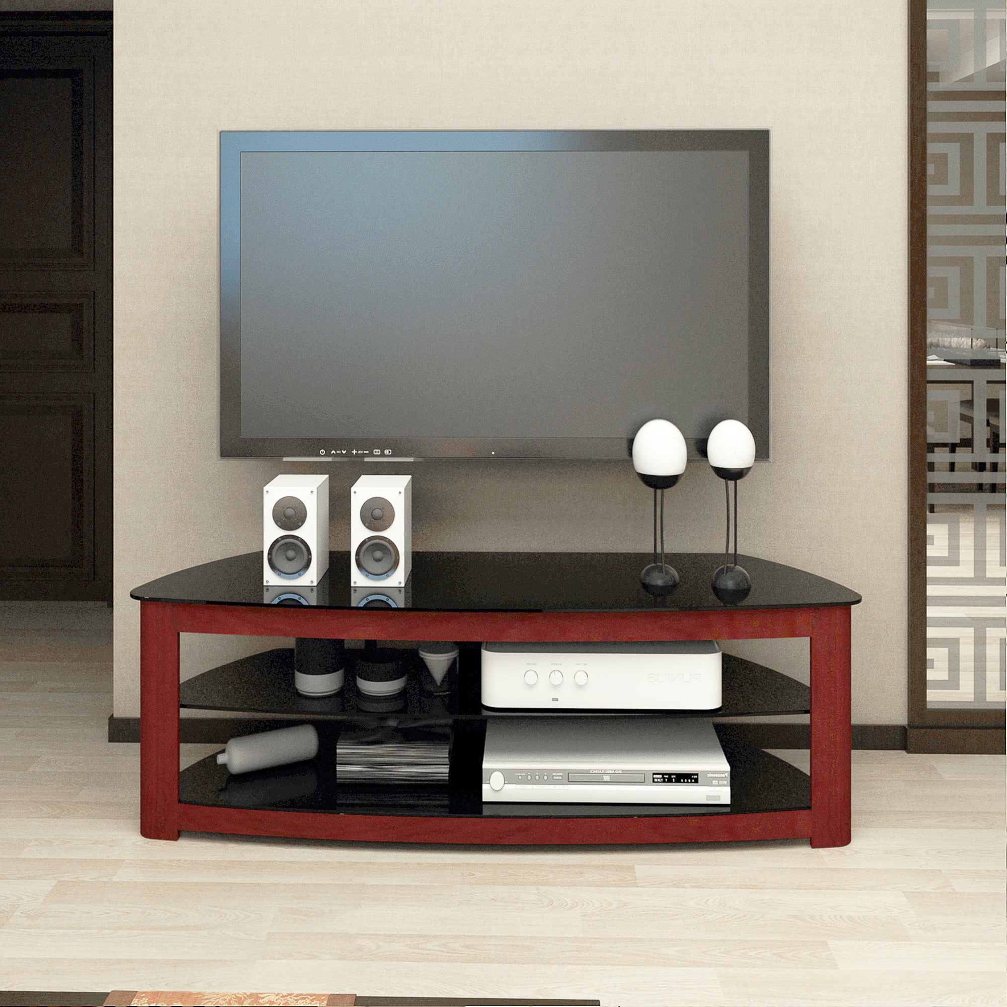 Simple Design Open TV Stand with 2 Tier Storage Space Fits TV Up To 65 inches- Walnut_1