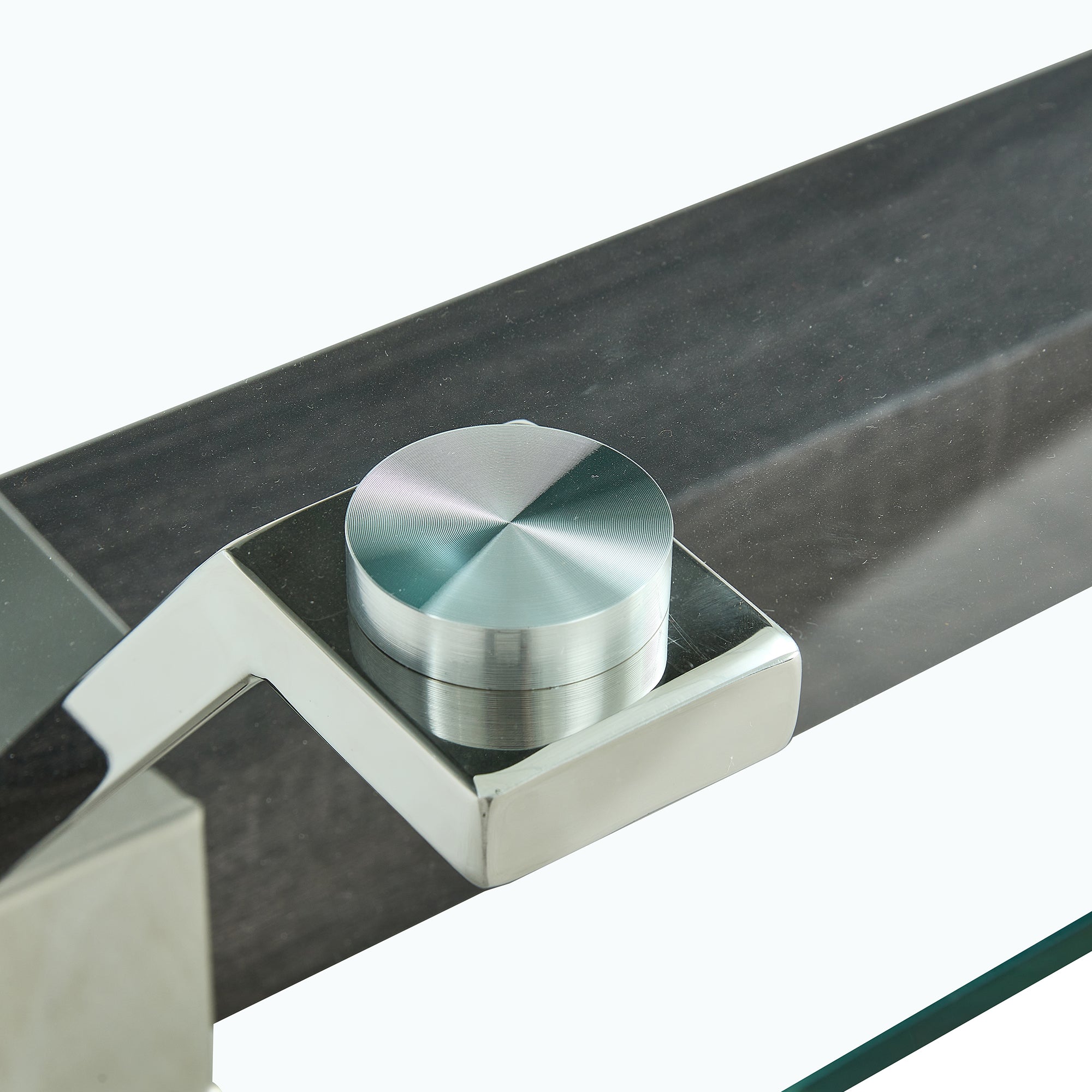 Contemporary Tempered Glass Coffee Table with Plated Metal Legs and MDF Crossbar_12