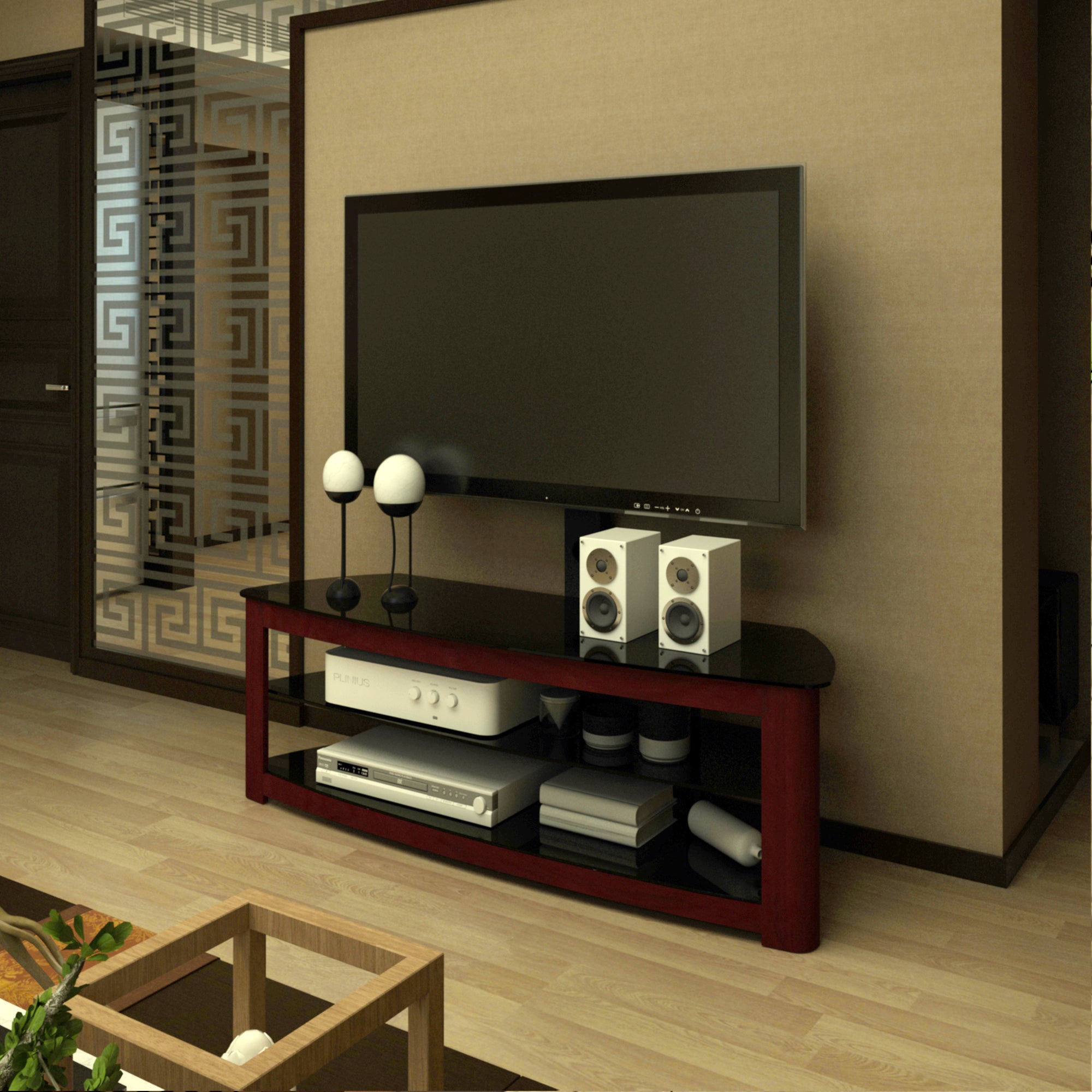 Simple Design Open TV Stand with 2 Tier Storage Space Fits TV Up To 65 inches- Walnut_5