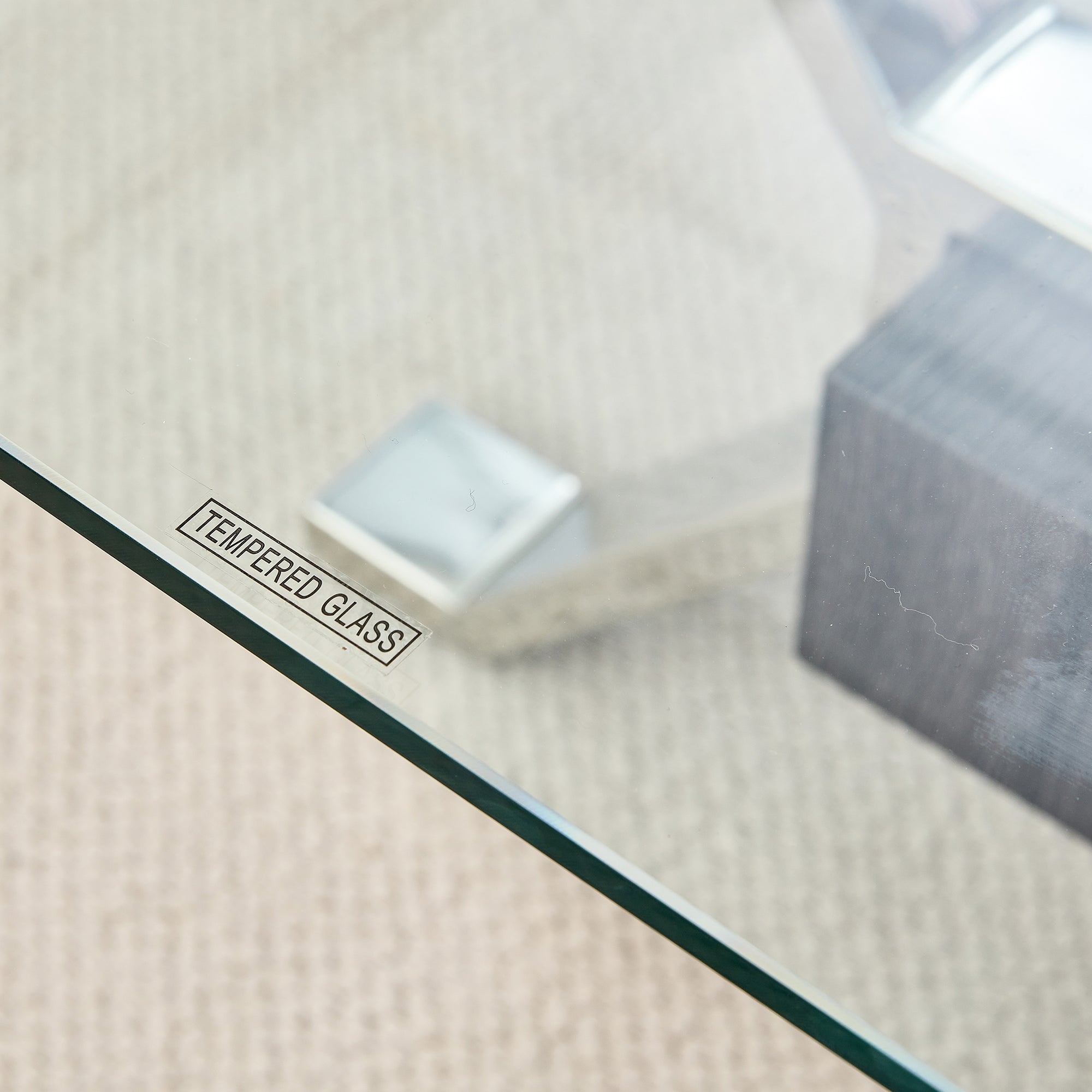 Contemporary Tempered Glass Coffee Table with Plated Metal Legs and MDF Crossbar_11