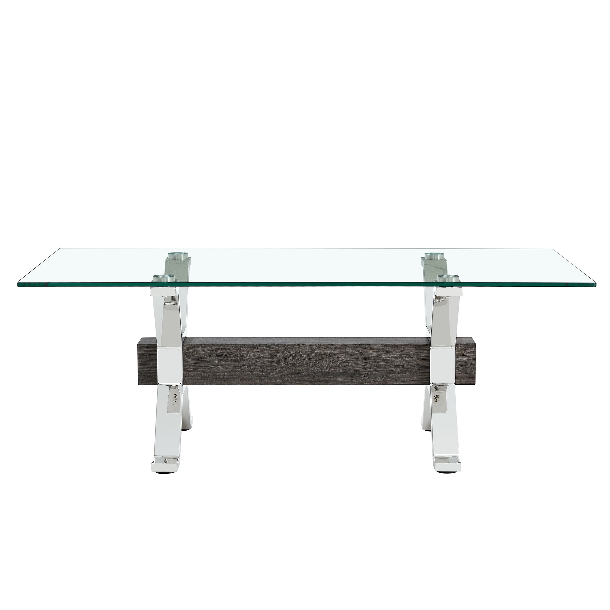 Contemporary Tempered Glass Coffee Table with Plated Metal Legs and MDF Crossbar_19