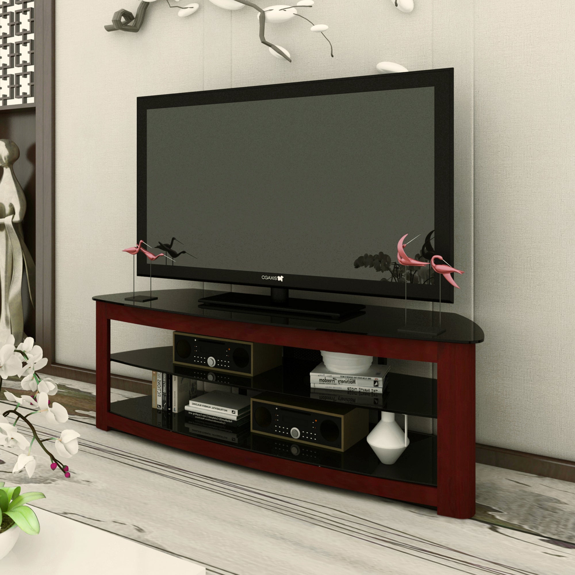 Simple Design Open TV Stand with 2 Tier Storage Space Fits TV Up To 65 inches- Walnut_4