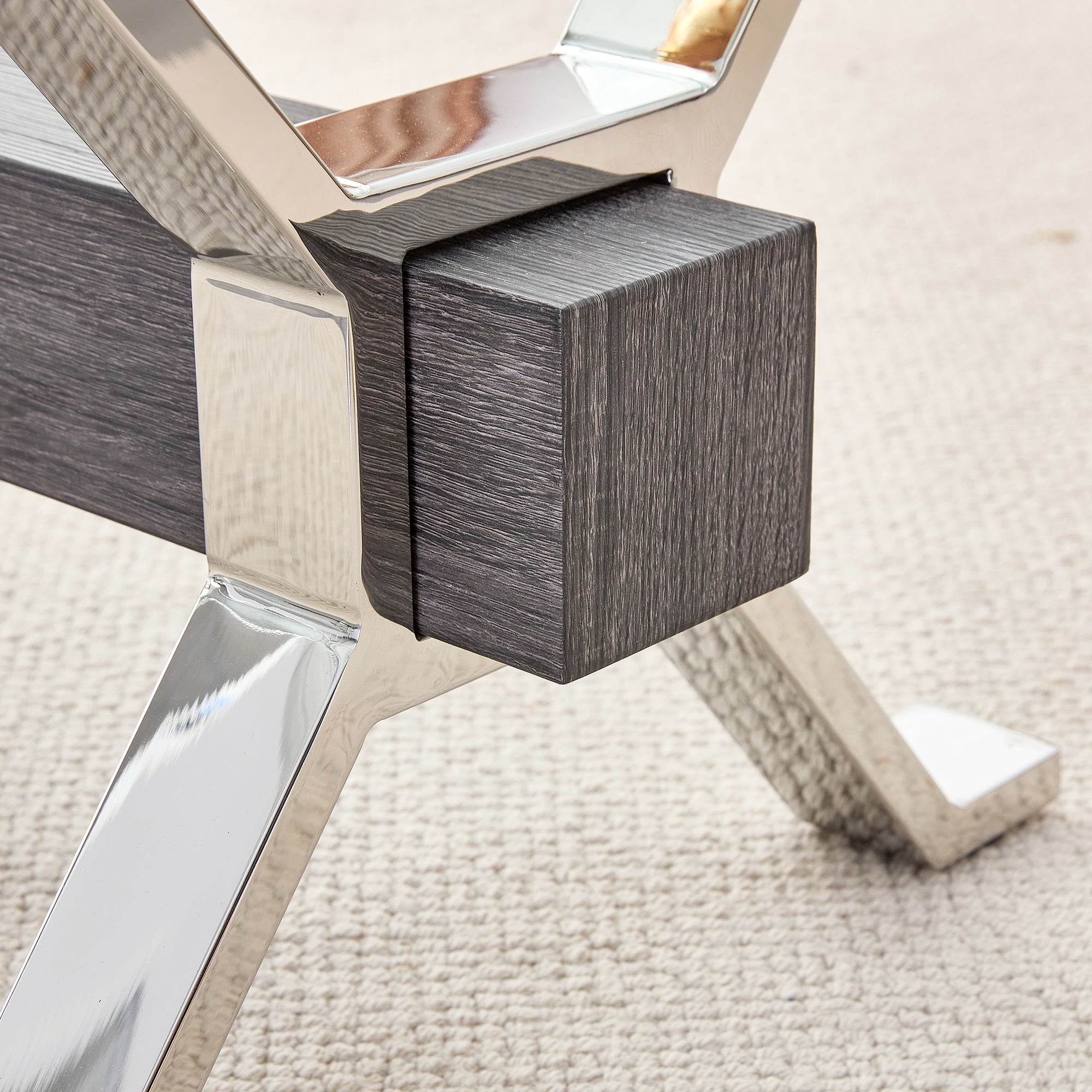 Contemporary Tempered Glass Coffee Table with Plated Metal Legs and MDF Crossbar_9