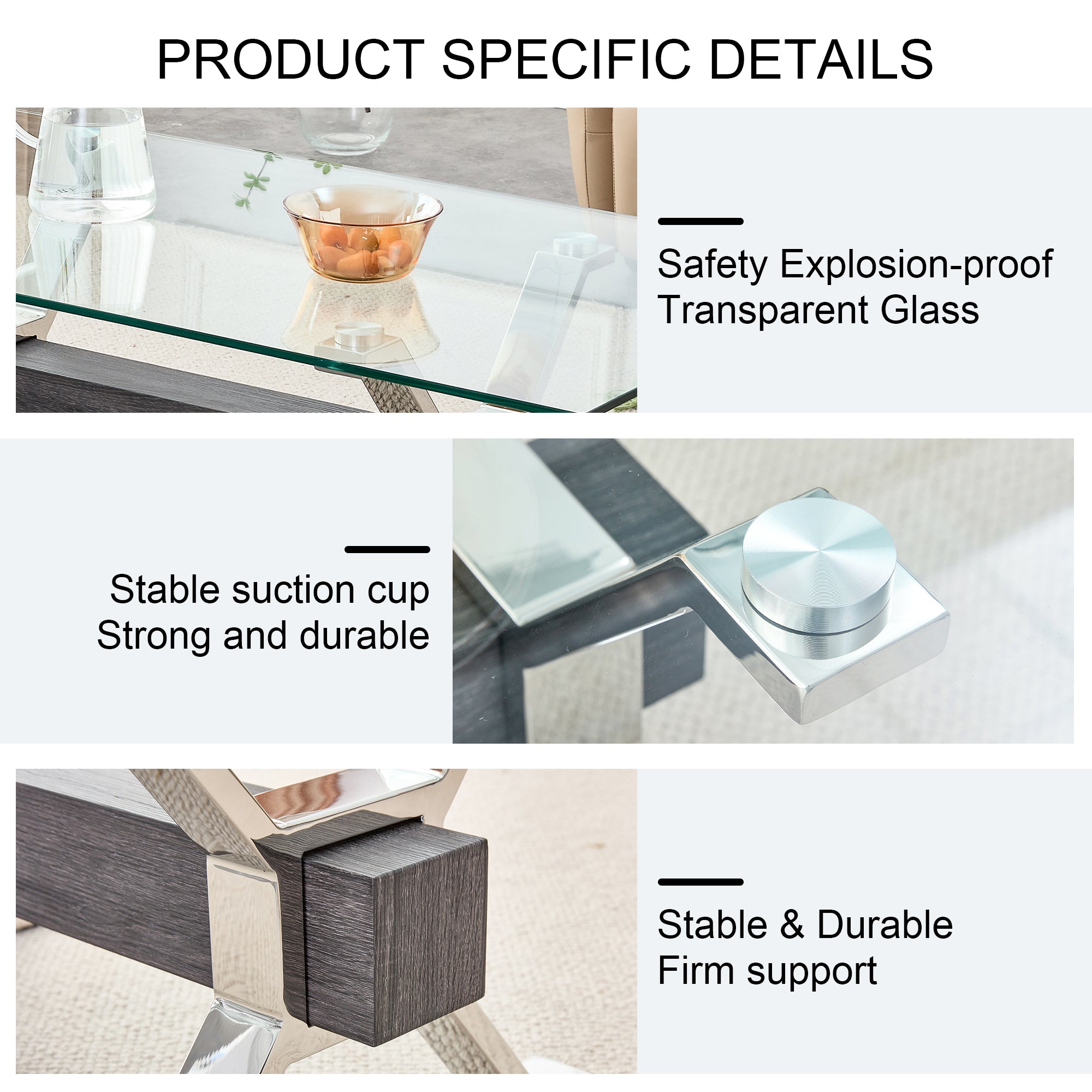 Contemporary Tempered Glass Coffee Table with Plated Metal Legs and MDF Crossbar_20