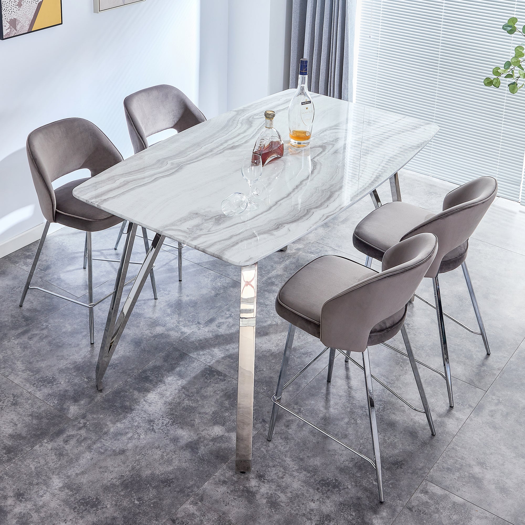 Set of 2 Velvet Dining Barstools with Anti Slip Metal Framed Legs- Gray_6