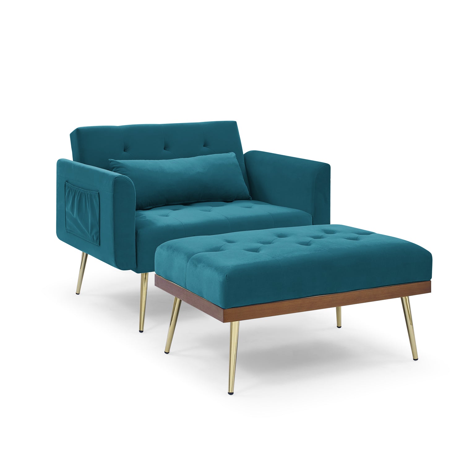Recliner Sofa Chair with Ottoman Two Arm Pocket with Wooden Frame- Teal_4