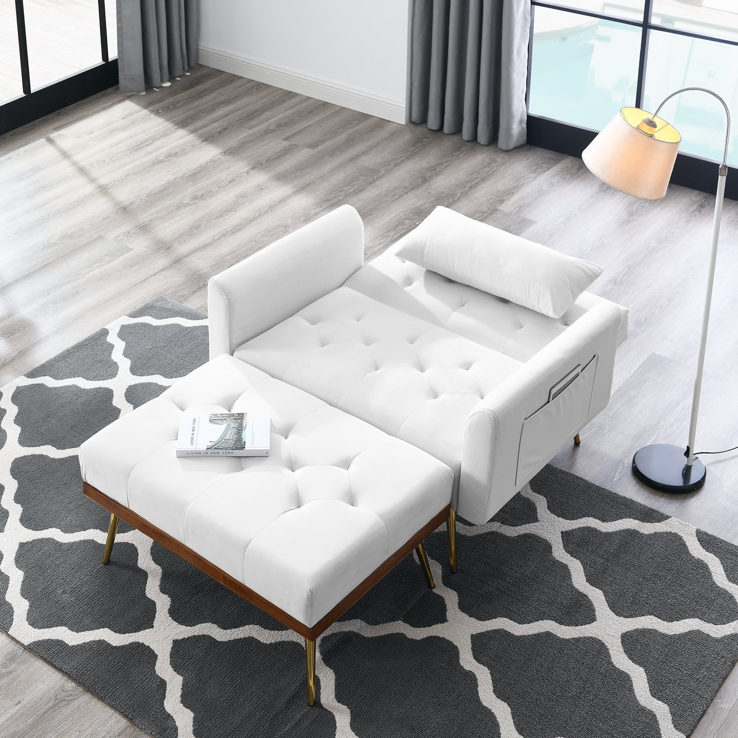 Recliner Sofa Chair with Ottoman Two Arm Pocket with Wooden Frame- White_3