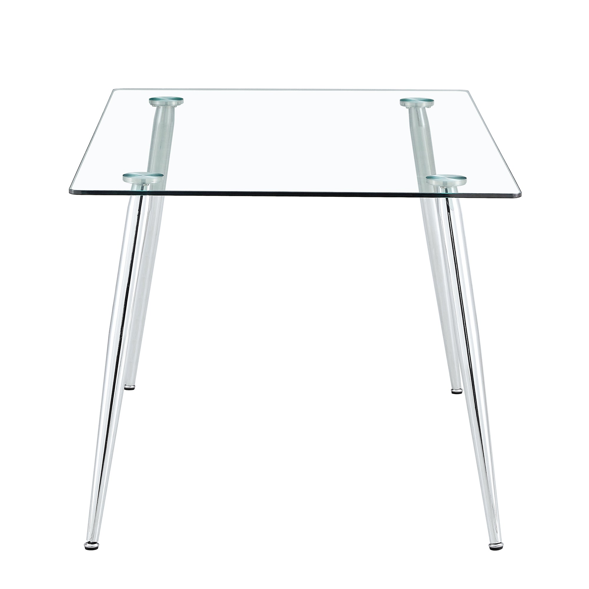 4 to 6 Seater Modern Minimalist Thick Tempered Glass Dining Table with Silver Metal Legs_9