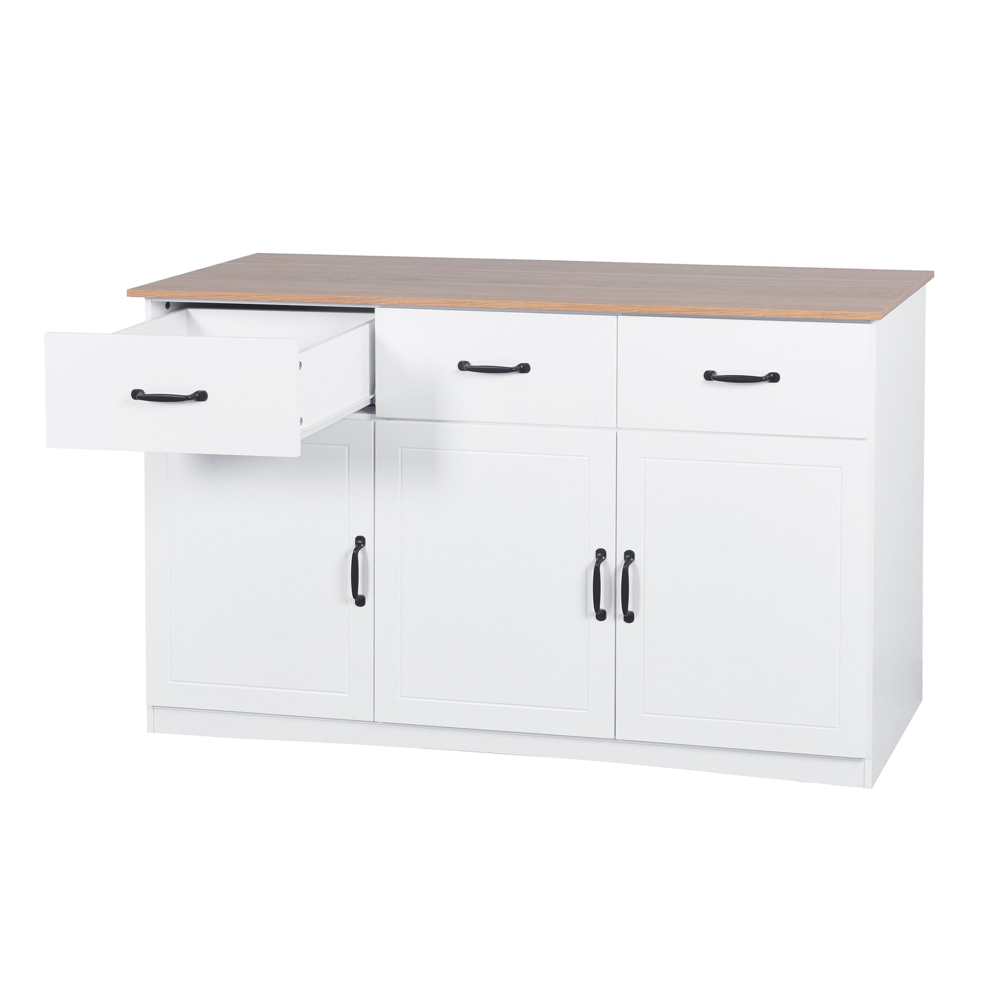 Anti-Tilt Classic Wooden Storage Cabinet with 3 Drawers and 3 Doors- White_7