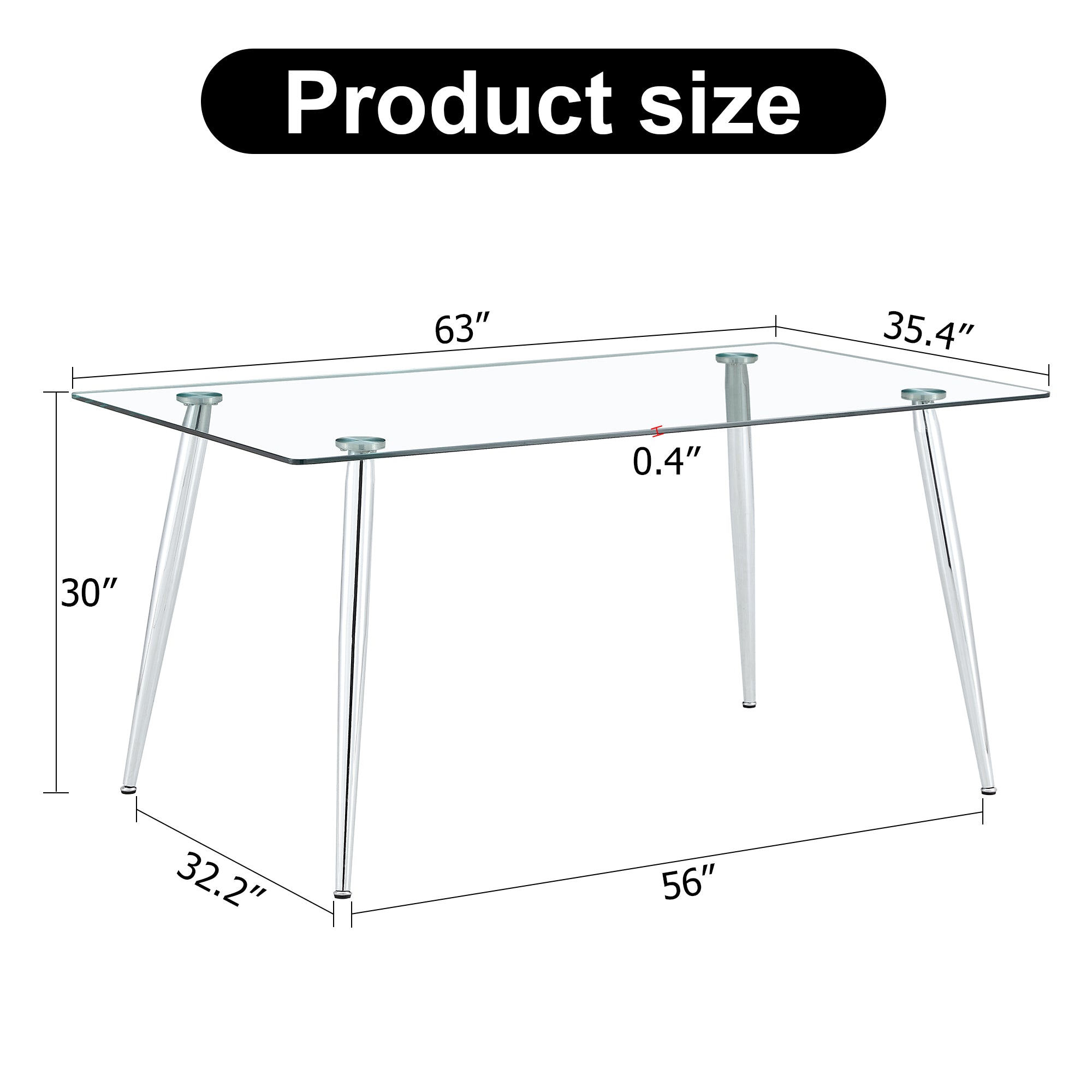 4 to 6 Seater Modern Minimalist Thick Tempered Glass Dining Table with Silver Metal Legs_21