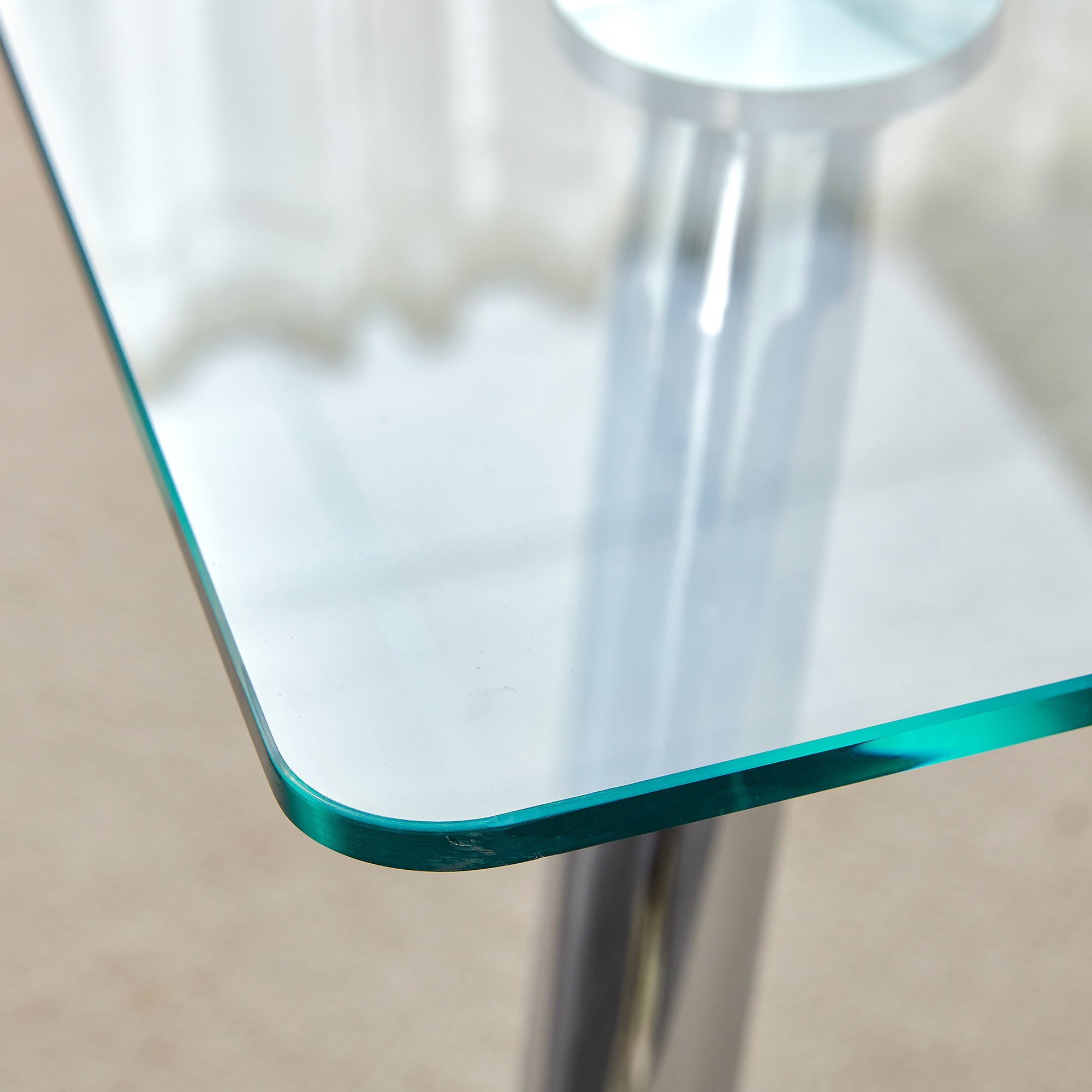 4 to 6 Seater Modern Minimalist Thick Tempered Glass Dining Table with Silver Metal Legs_14
