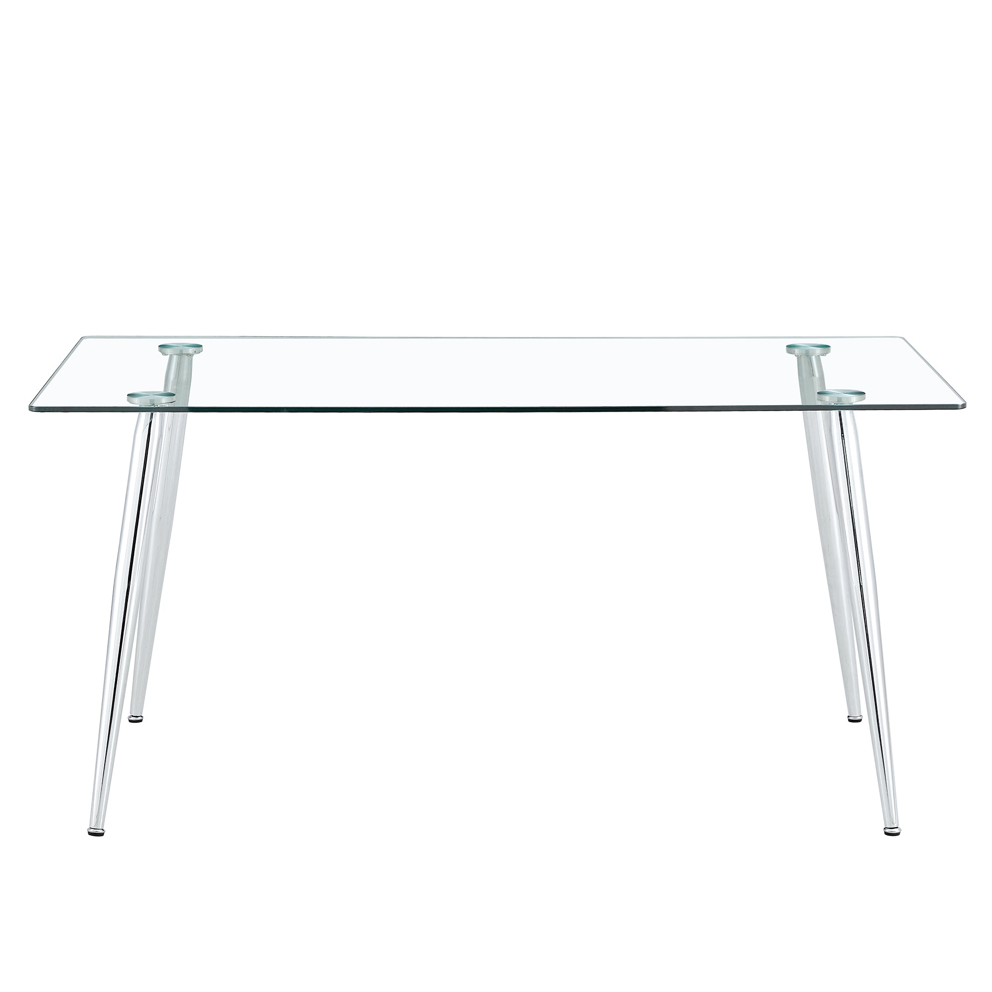 4 to 6 Seater Modern Minimalist Thick Tempered Glass Dining Table with Silver Metal Legs_11