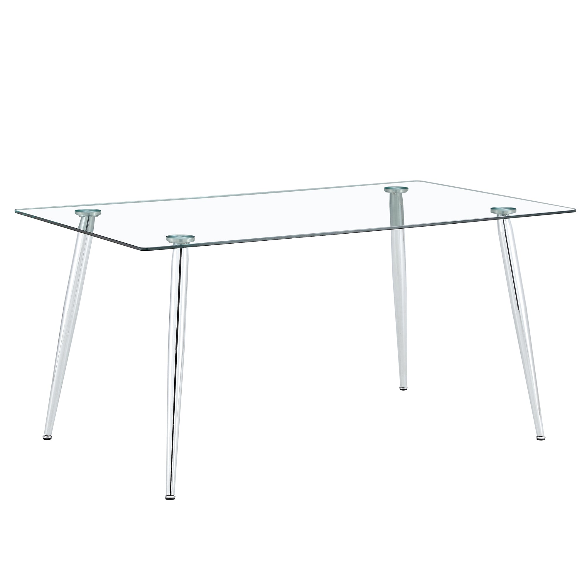 4 to 6 Seater Modern Minimalist Thick Tempered Glass Dining Table with Silver Metal Legs_10