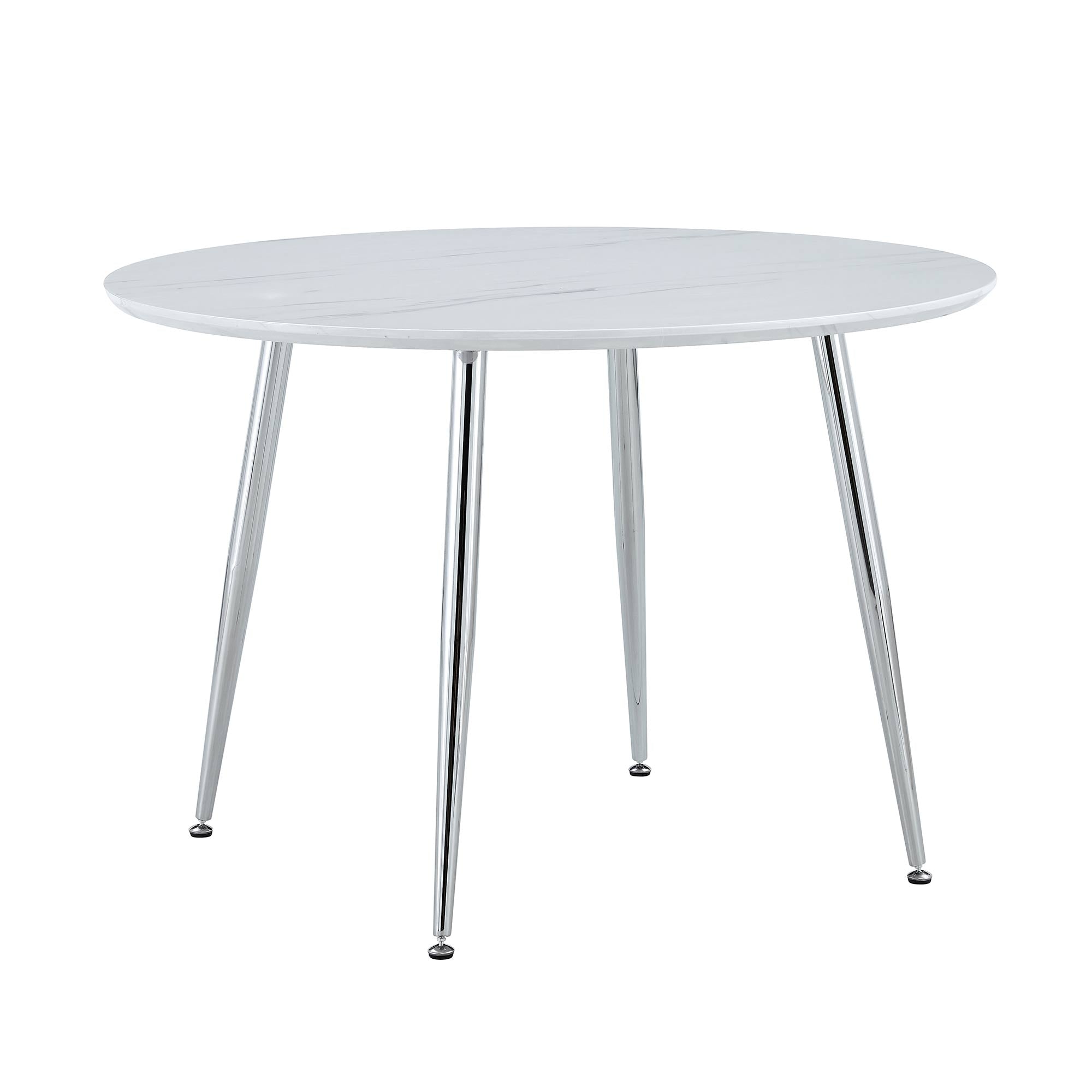 40 inches Modern Minimalist Round Marbled Design Coffee Table with Metal Legs- White, Silver_9