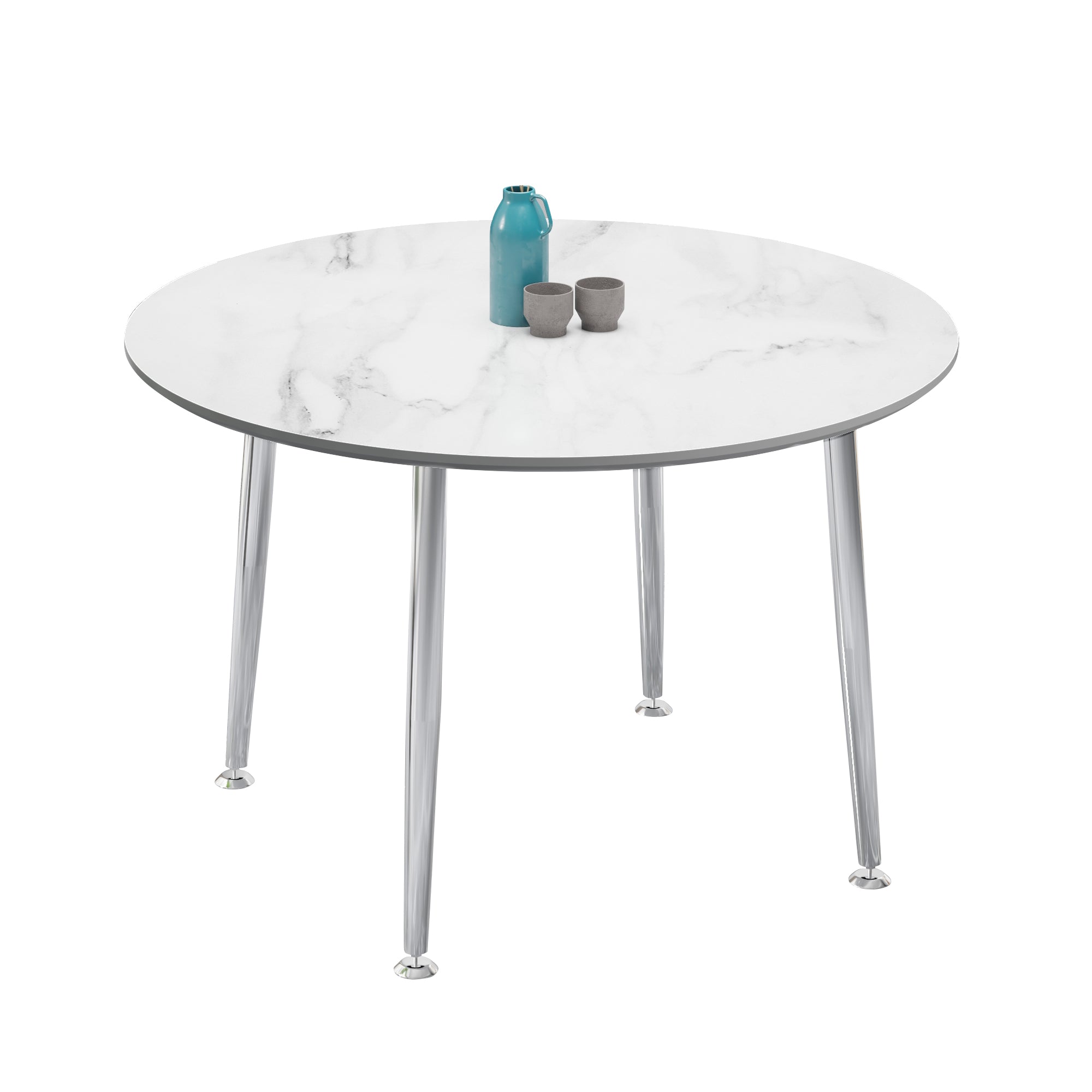 40 inches Modern Minimalist Round Marbled Design Coffee Table with Metal Legs- White, Silver_8
