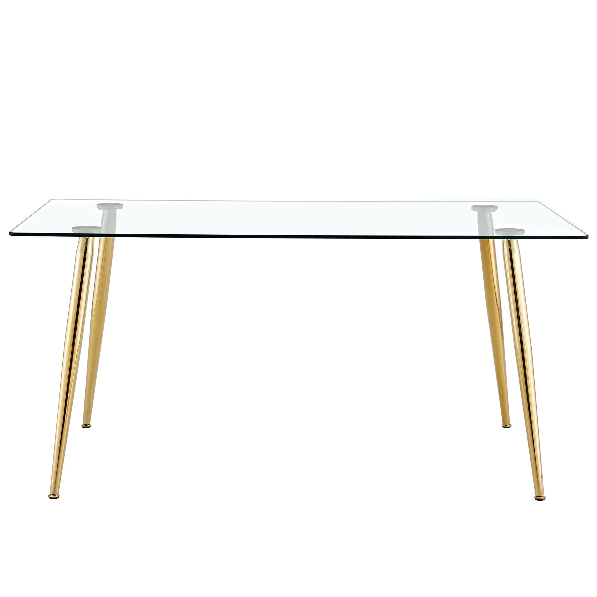 4 to 6 Seater Modern Minimalist Thick Tempered Glass Dining Table with Gold Metal Legs_17