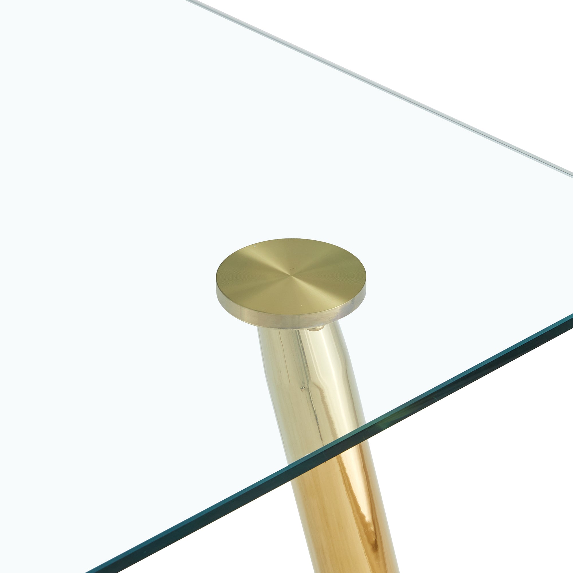 4 to 6 Seater Modern Minimalist Thick Tempered Glass Dining Table with Gold Metal Legs_12