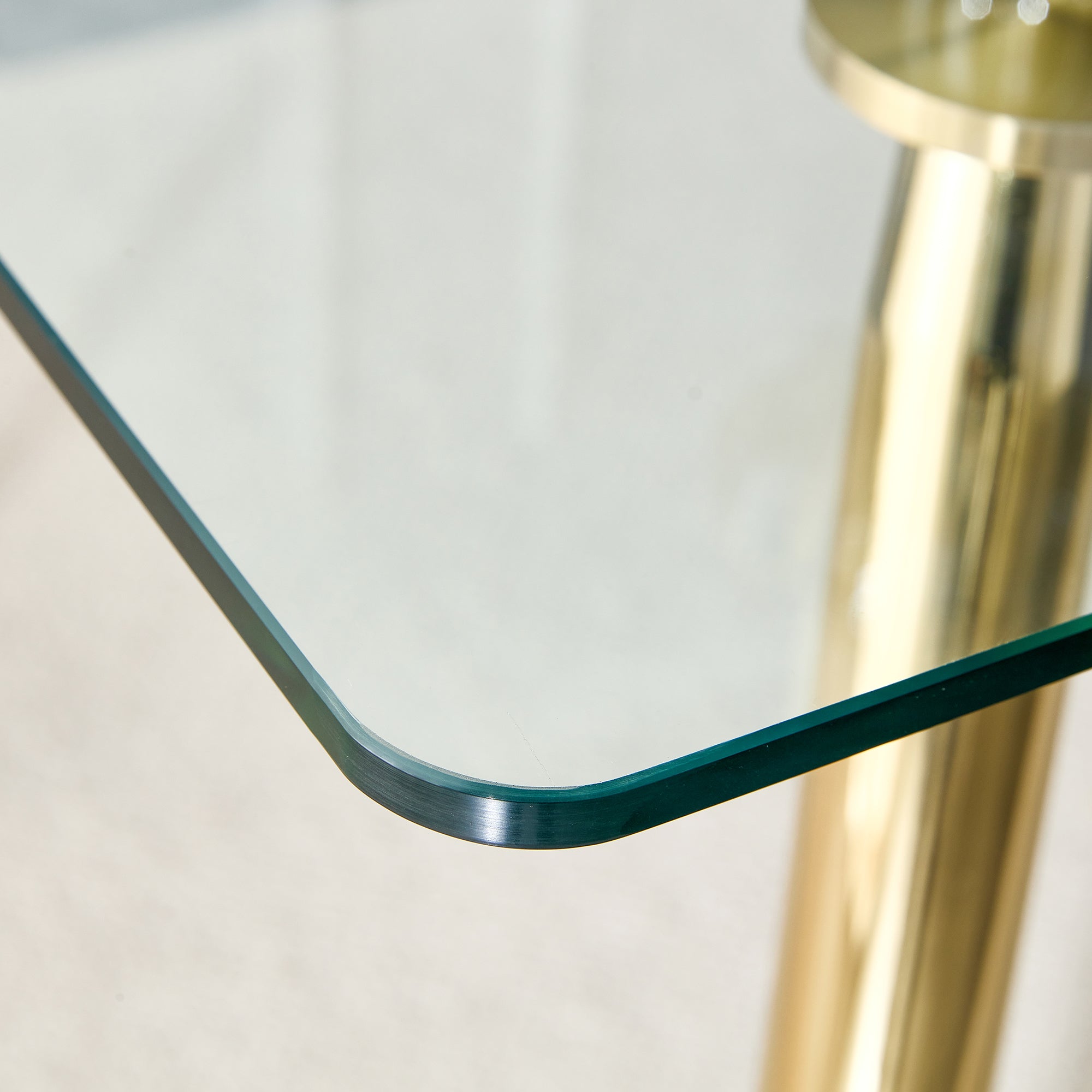 4 to 6 Seater Modern Minimalist Thick Tempered Glass Dining Table with Gold Metal Legs_9