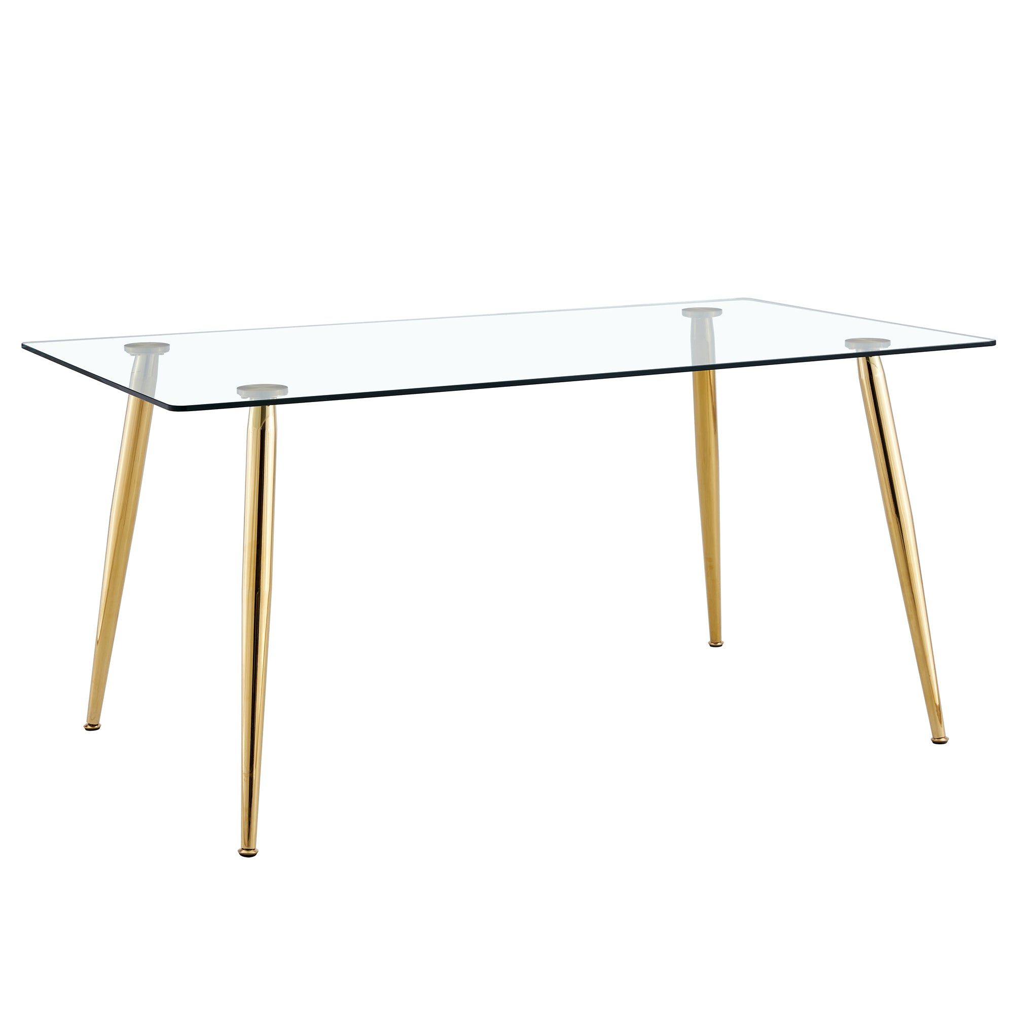 4 to 6 Seater Modern Minimalist Thick Tempered Glass Dining Table with Gold Metal Legs_15