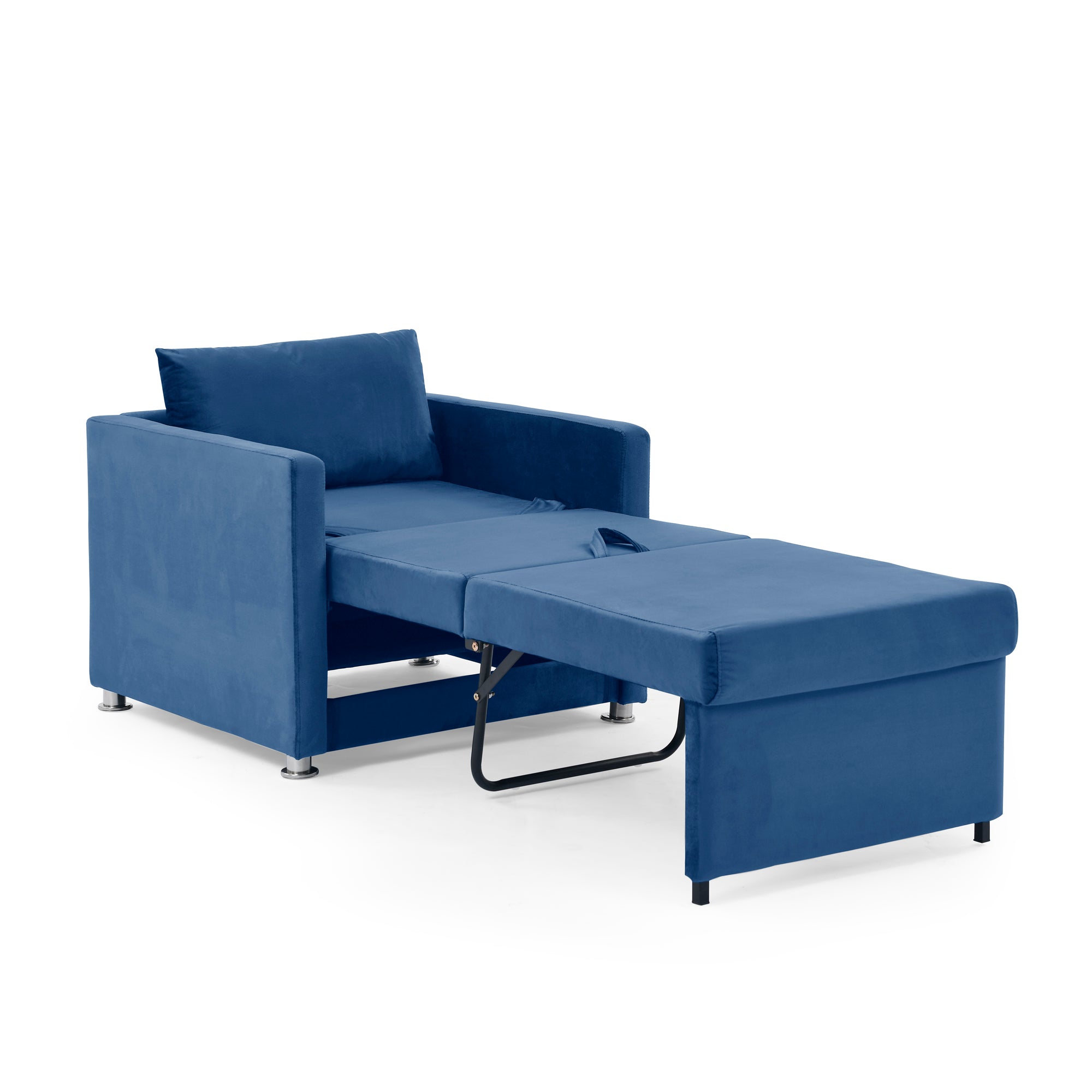 2-in-1 Convertible Sofa Chair Bed Space Saving Lounger Sleeper Chair- Blue_9